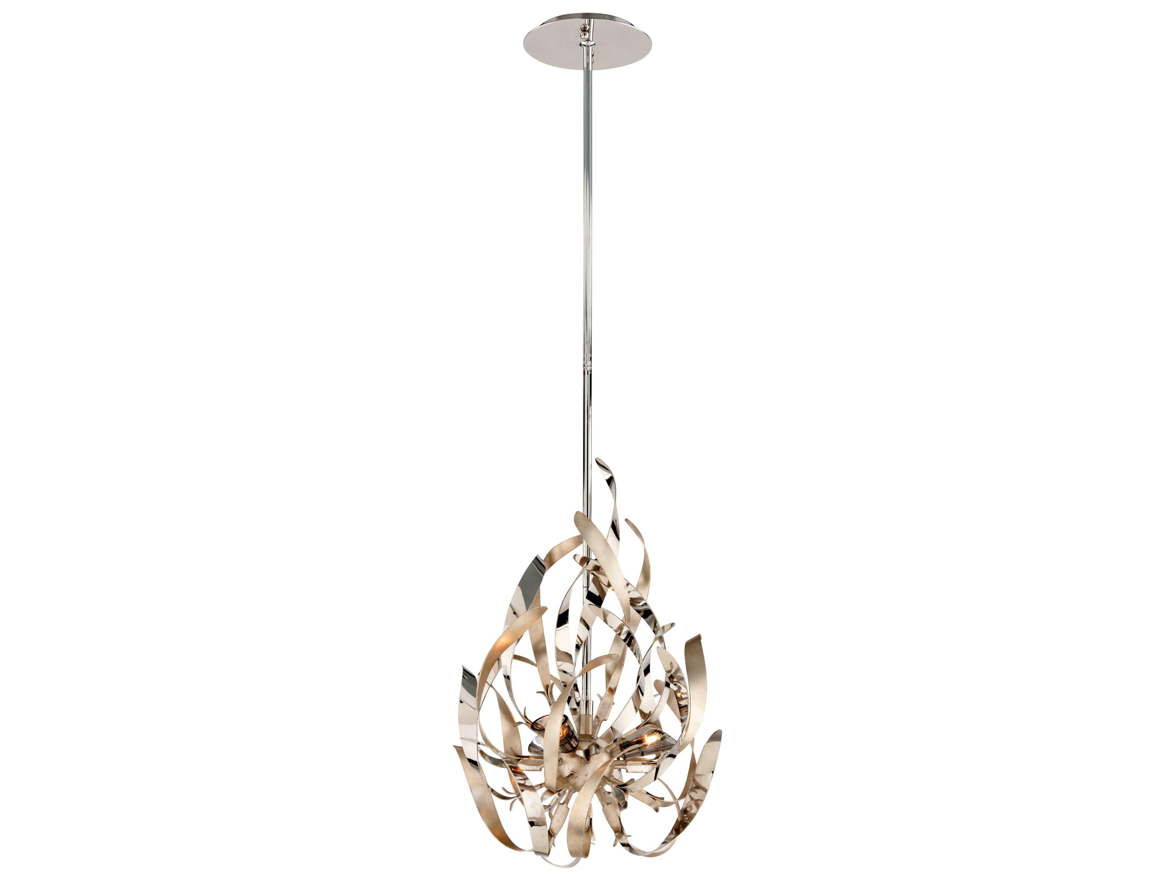 Corbett Lighting Graffiti 3-Light Silver Leaf Polished Stainless Steel Crystal Pendant