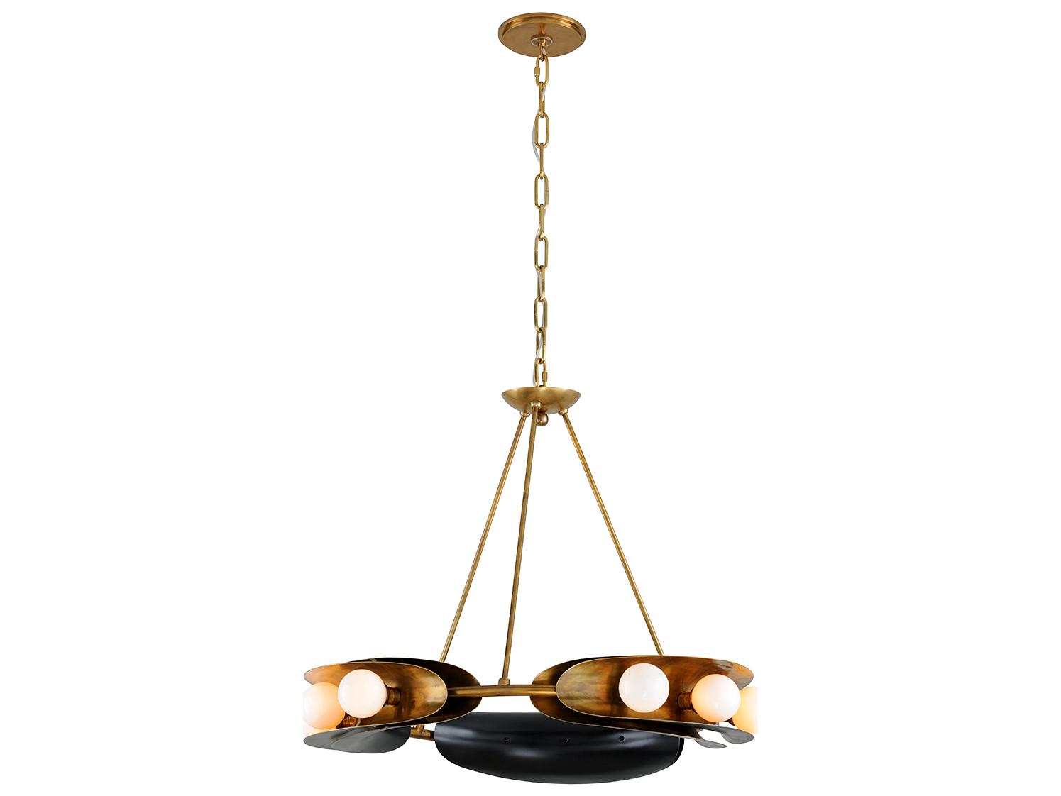 Corbett Lighting Hopper 9-Light Vintage Brass Bronze Glass Round Pendant