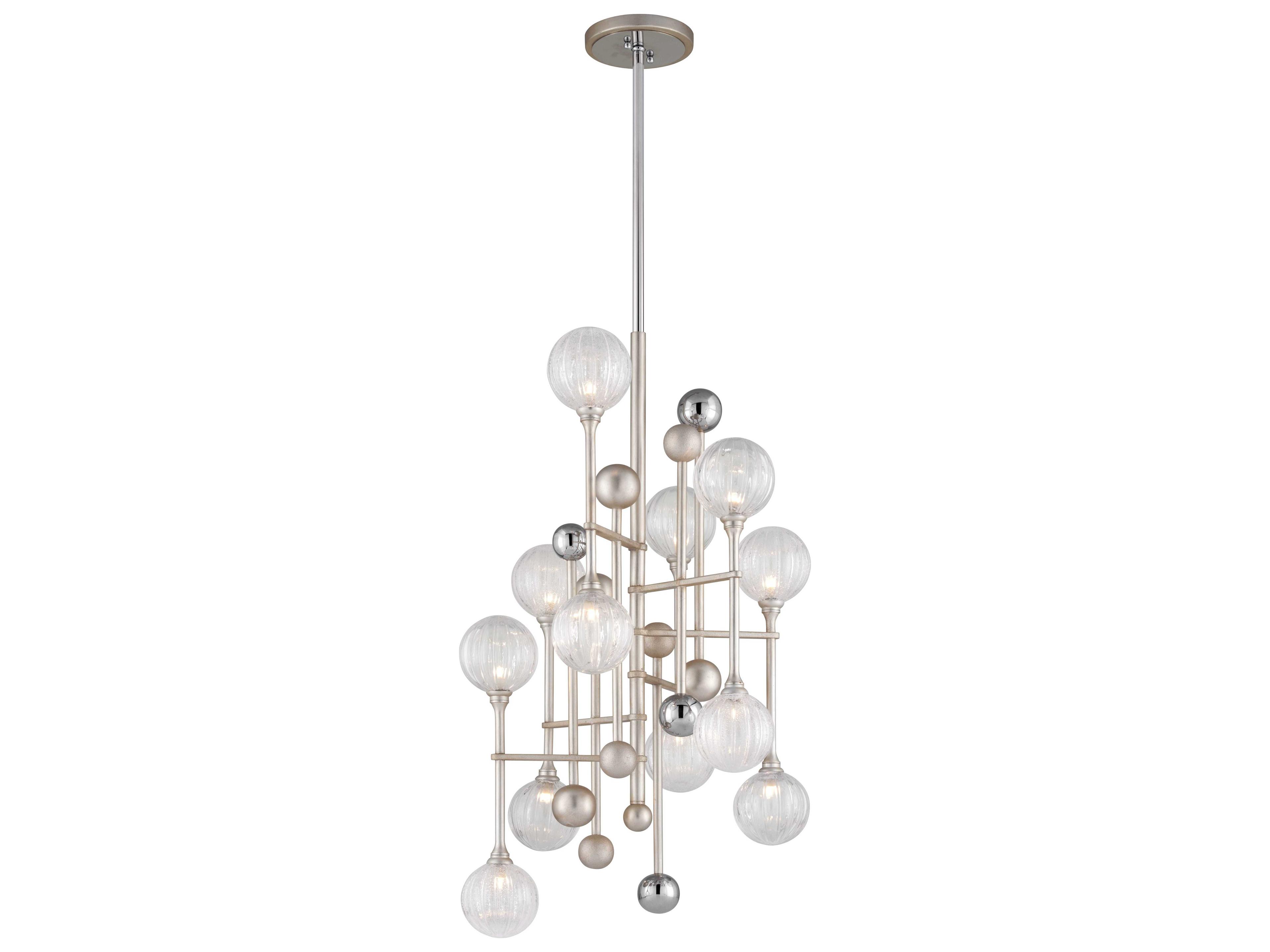Corbett Lighting Majorette 12-Light Silver Leaf Polished Chrome Glass Globe Pendant