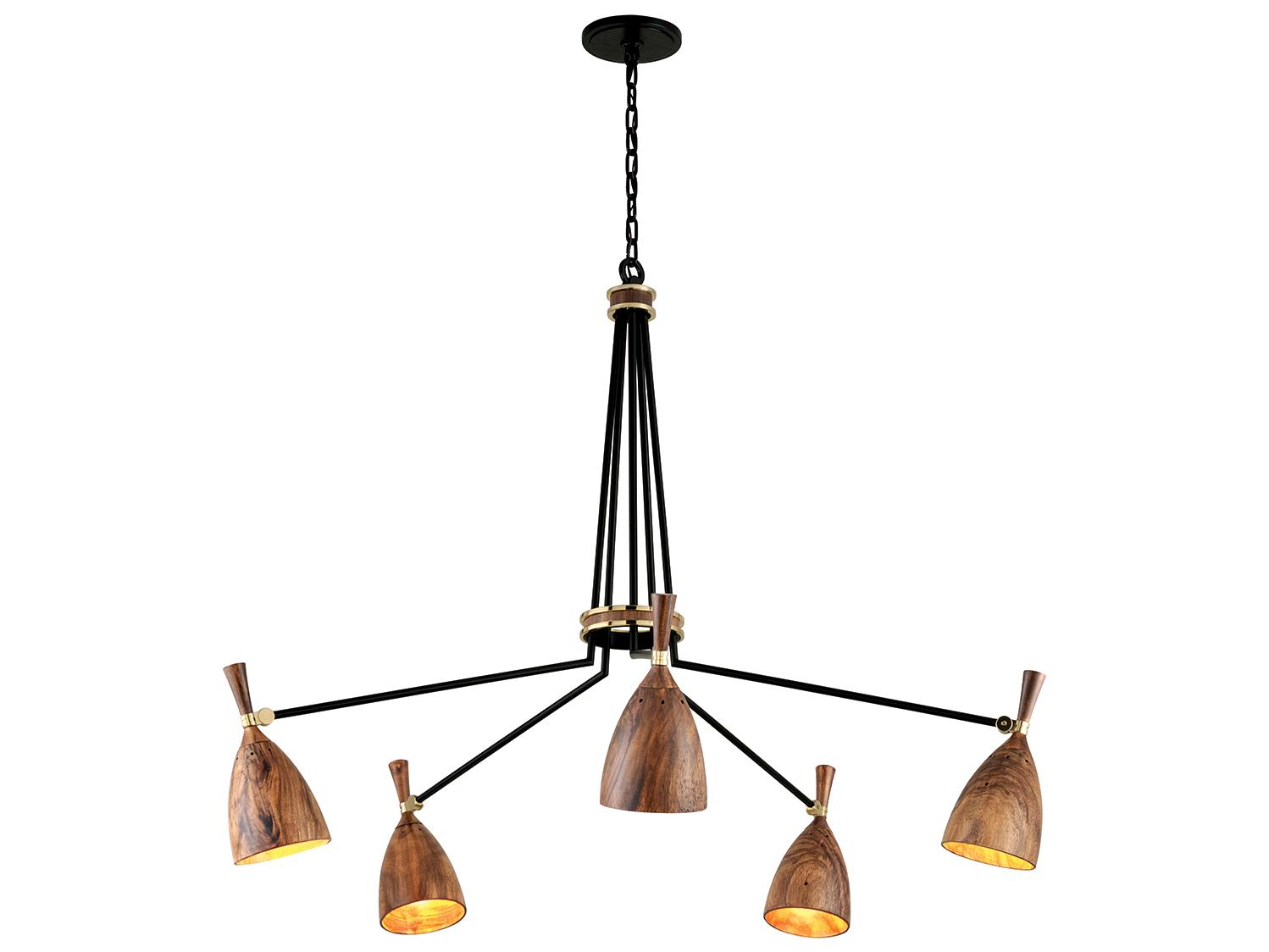 Corbett Lighting Utopia 5-Light Satin Black Polished Brass Wood LED Bell Chandelier