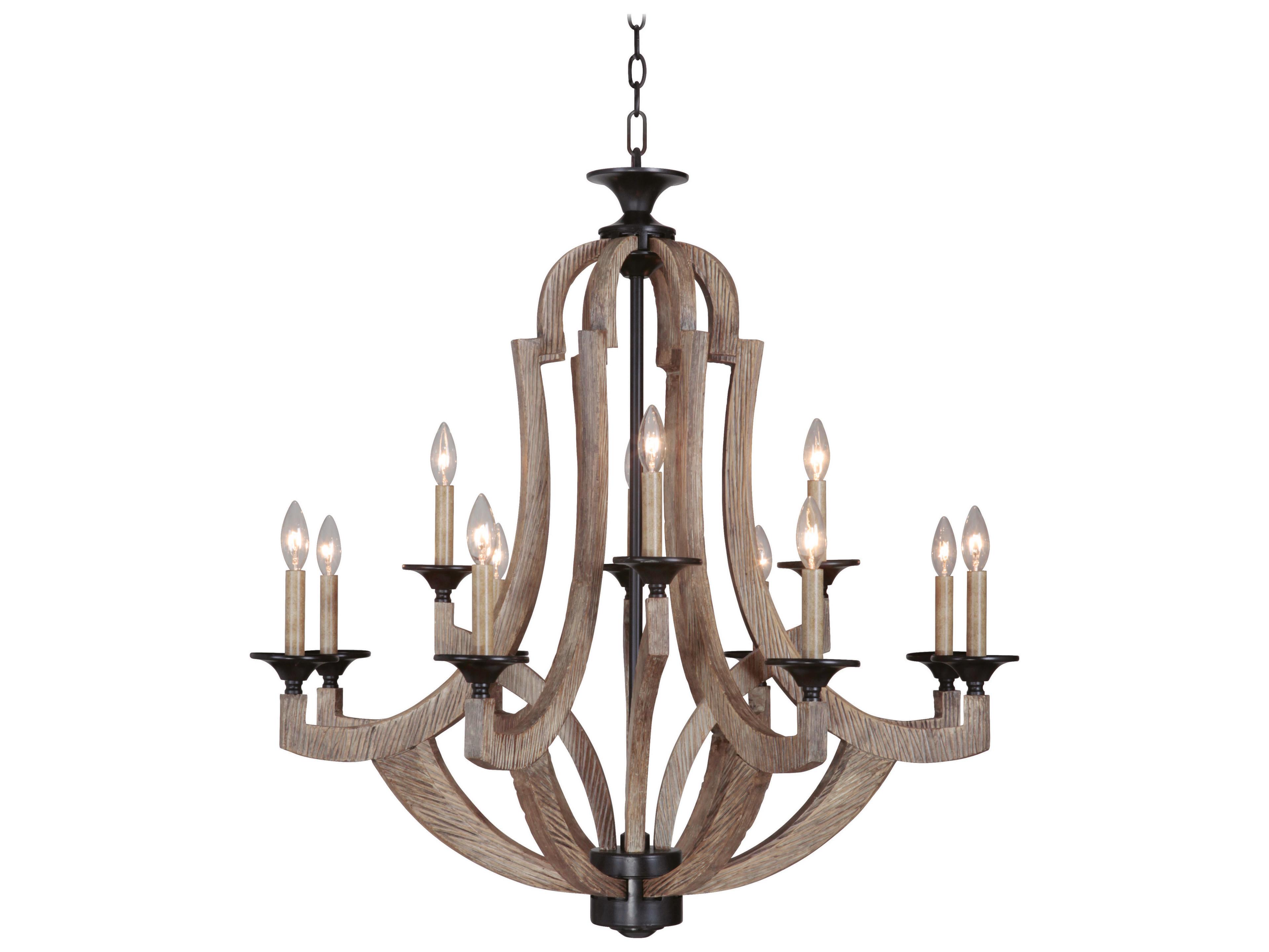 Craftmade Winton 12-Light Weathered Pine bronze Candelabra Chandelier
