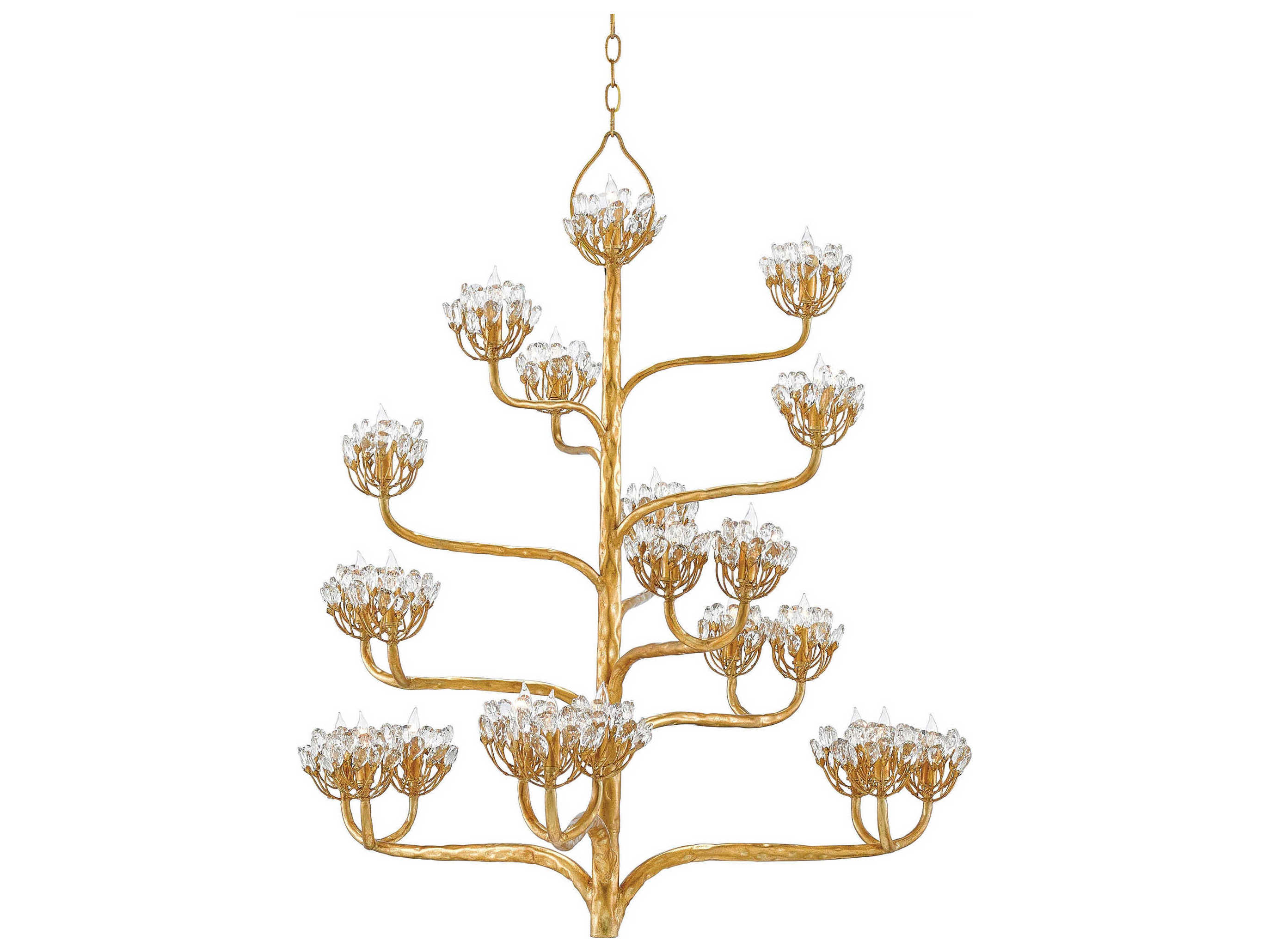 Luxecor Vistas 22-Light Dark Contemporary Gold Leaf Crystal Tiered Chandelier