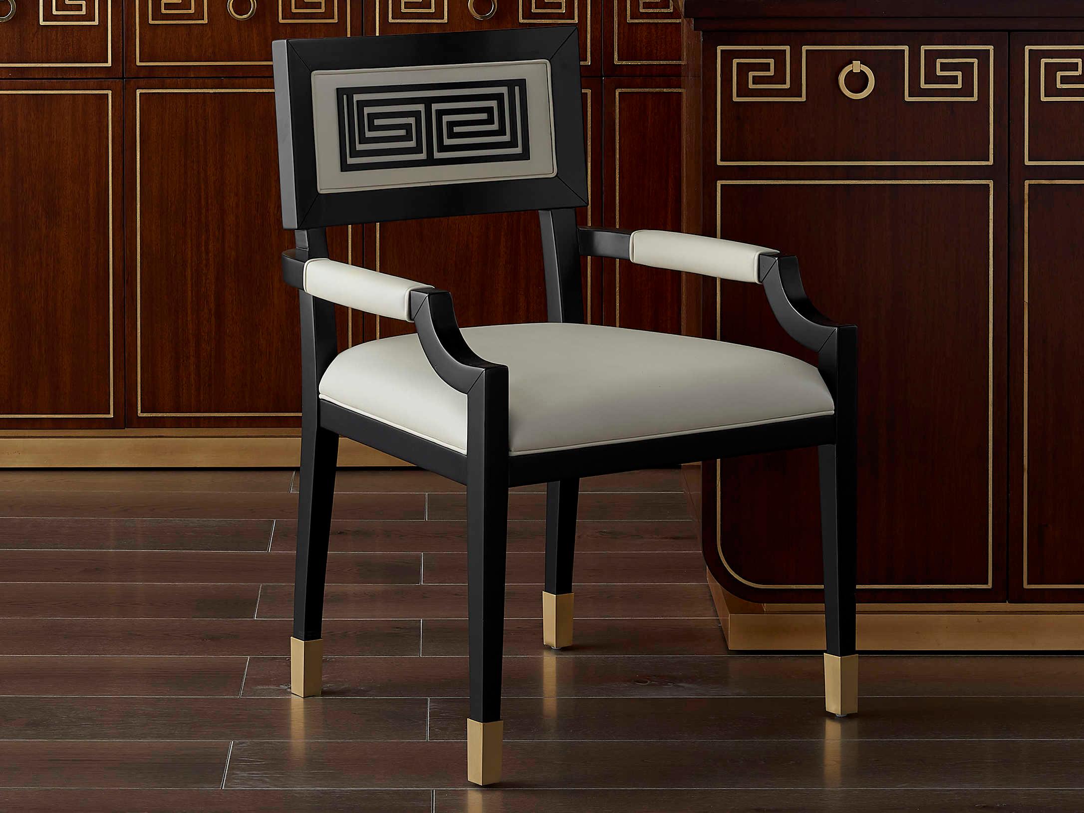 Luxecor Artemis Leather Beech Wood Black Upholstered Arm Dining Chair