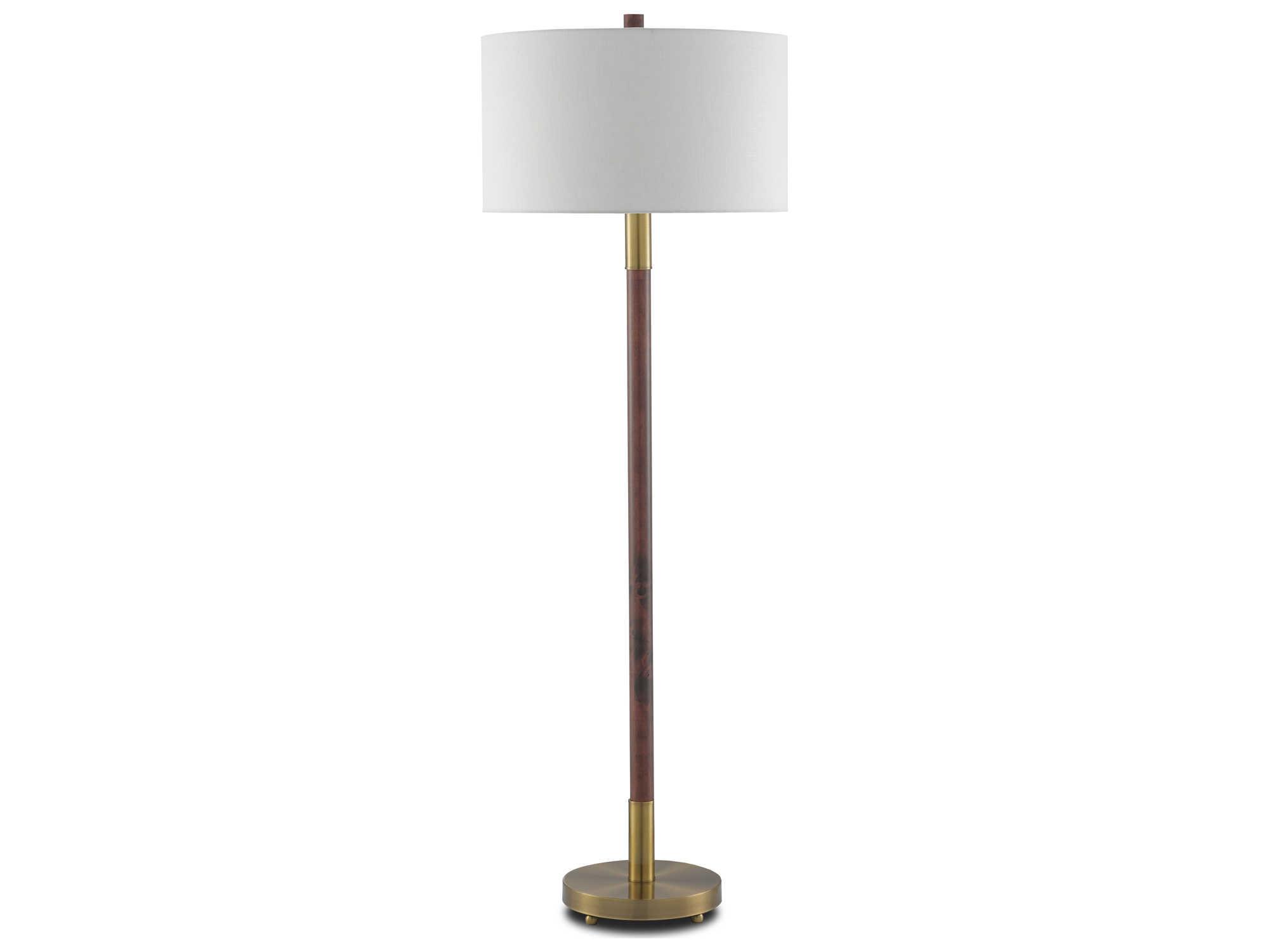 Luxecor Bravo Mahogany Antique Brass Off White Linen Brown Floor Lamp