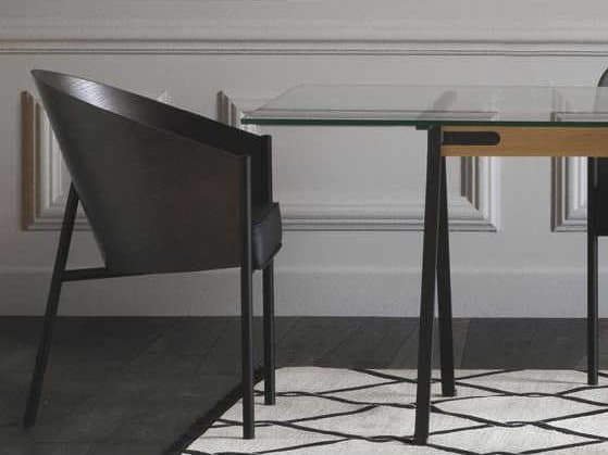 Driade Costes By Phillipe Starck Leather Ply Wood Black Upholstered Arm Dining Chair