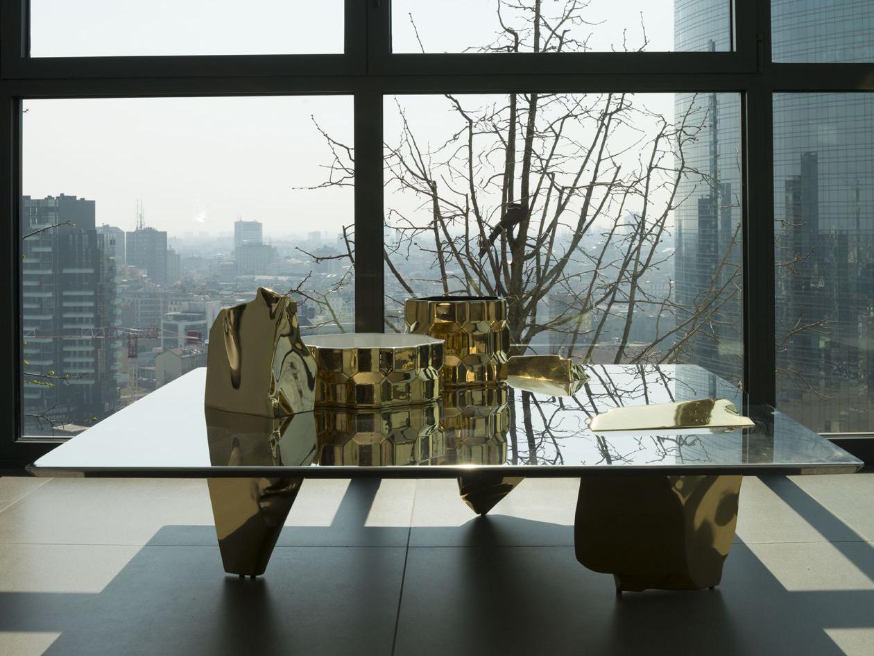 Driade Sereno By Fredrikson Stallard Square Metal Cast Aluminum Gold Plated Coffee Table