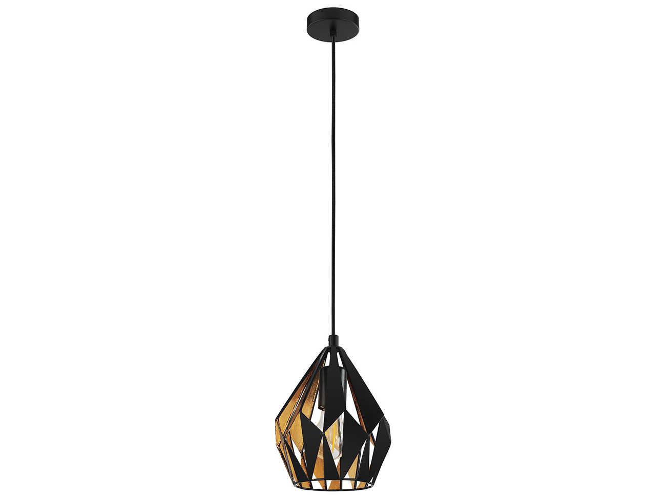 Eglo Carlton 1-Light Matte Black Gold Leaf Geometric Mini Pendant