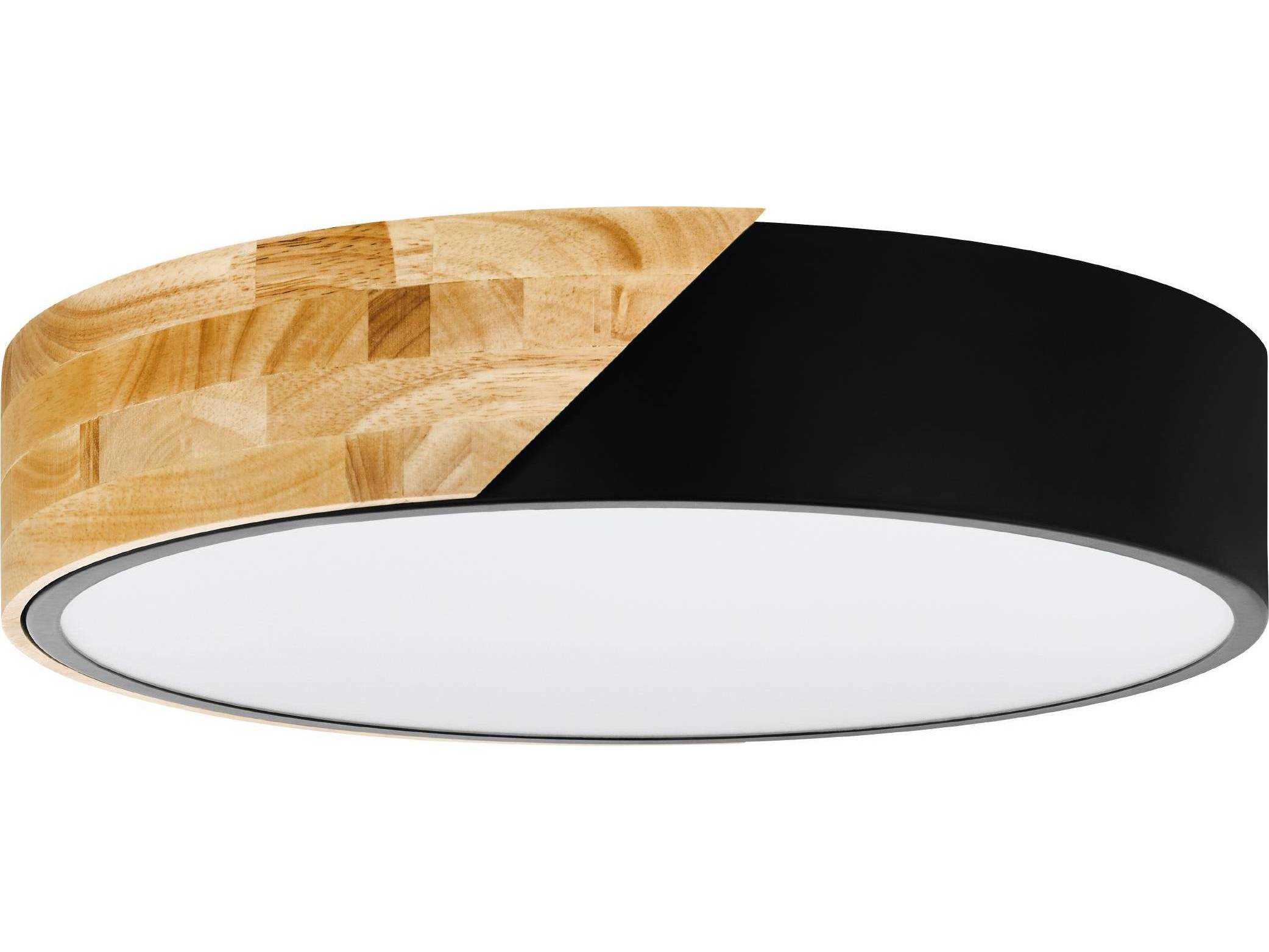 Eglo Grimaldino 2-Light Light Wood Black Drum Flush Mount
