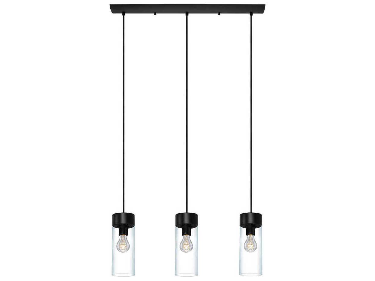 Eglo Montey 3-Light Matte Black Clear Cylinder Island Pendant