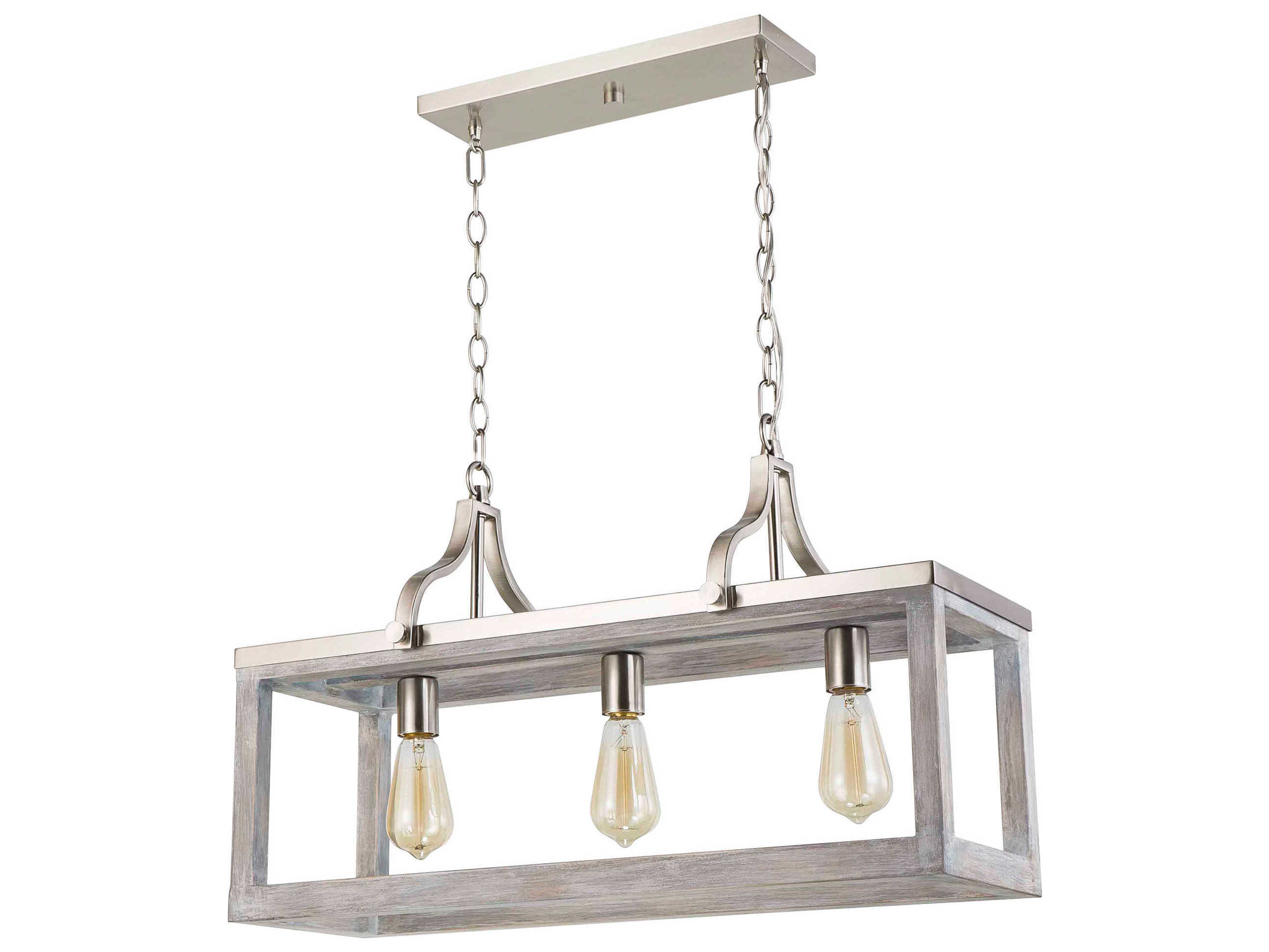 Eglo Montrose 3-Light Acia Wood Brushed Nickel Island Pendant