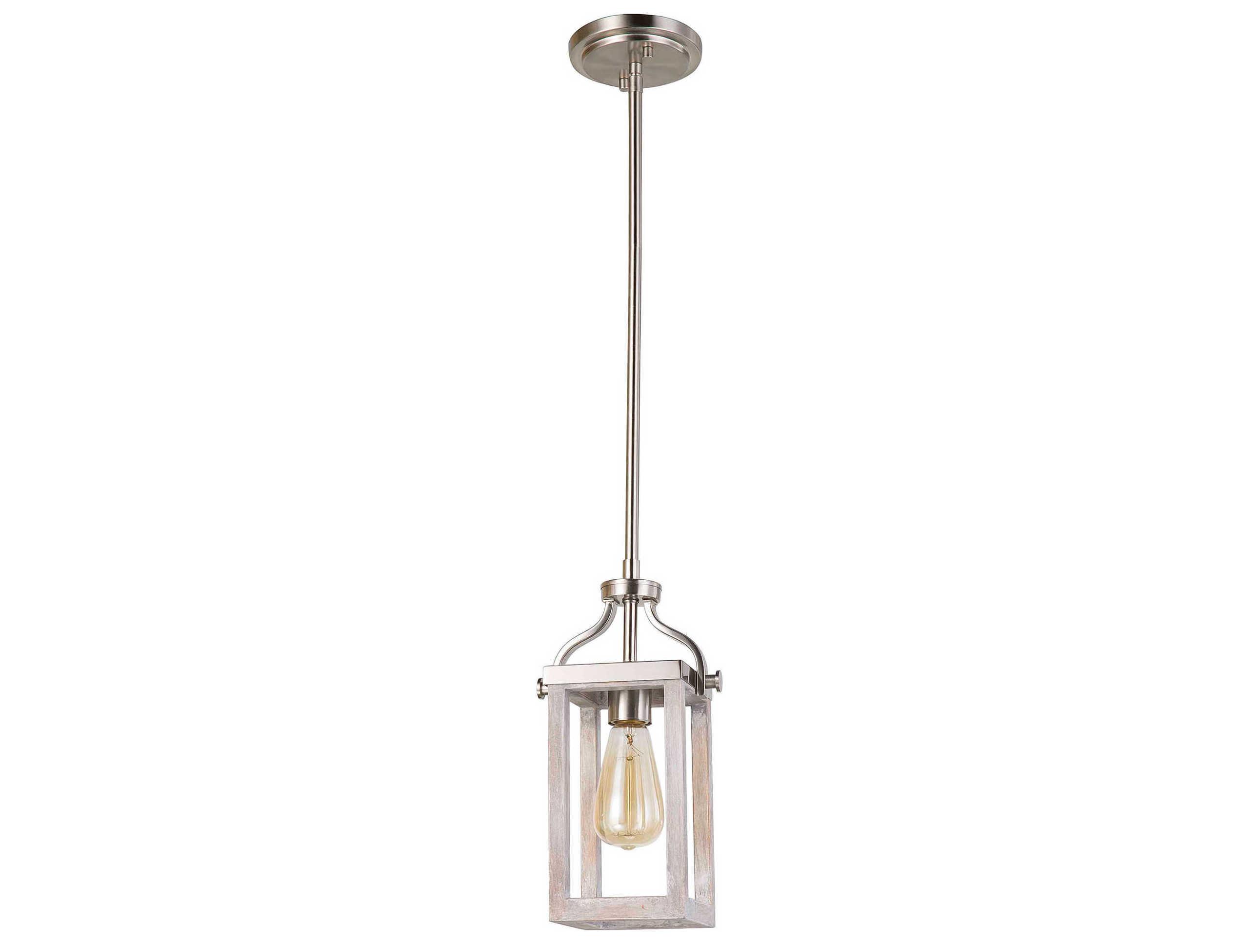 Eglo Montrose 1-Light Acia Wood Brushed Nickel Lantern Mini Pendant