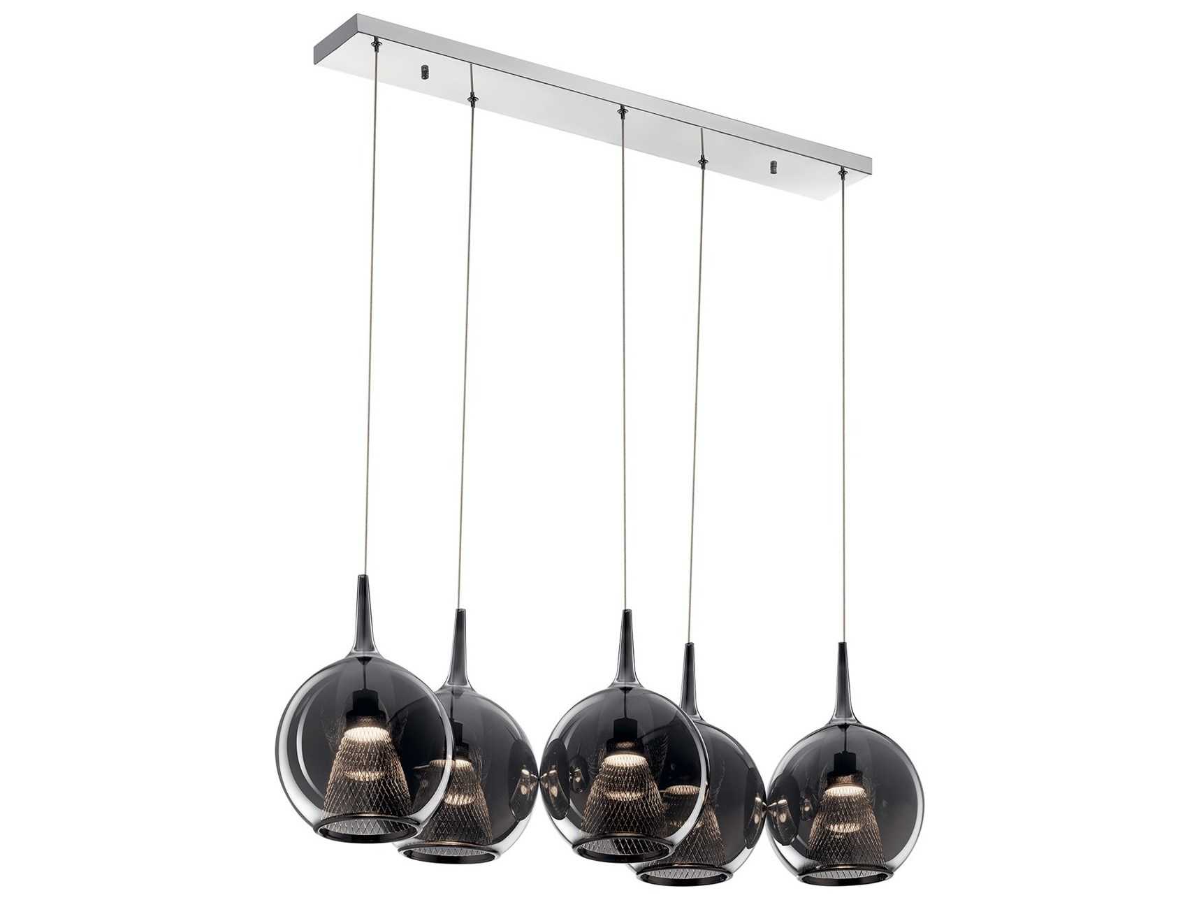 Elan Zin 5-Light Chrome Glass LED Globe Linear Island Pendant