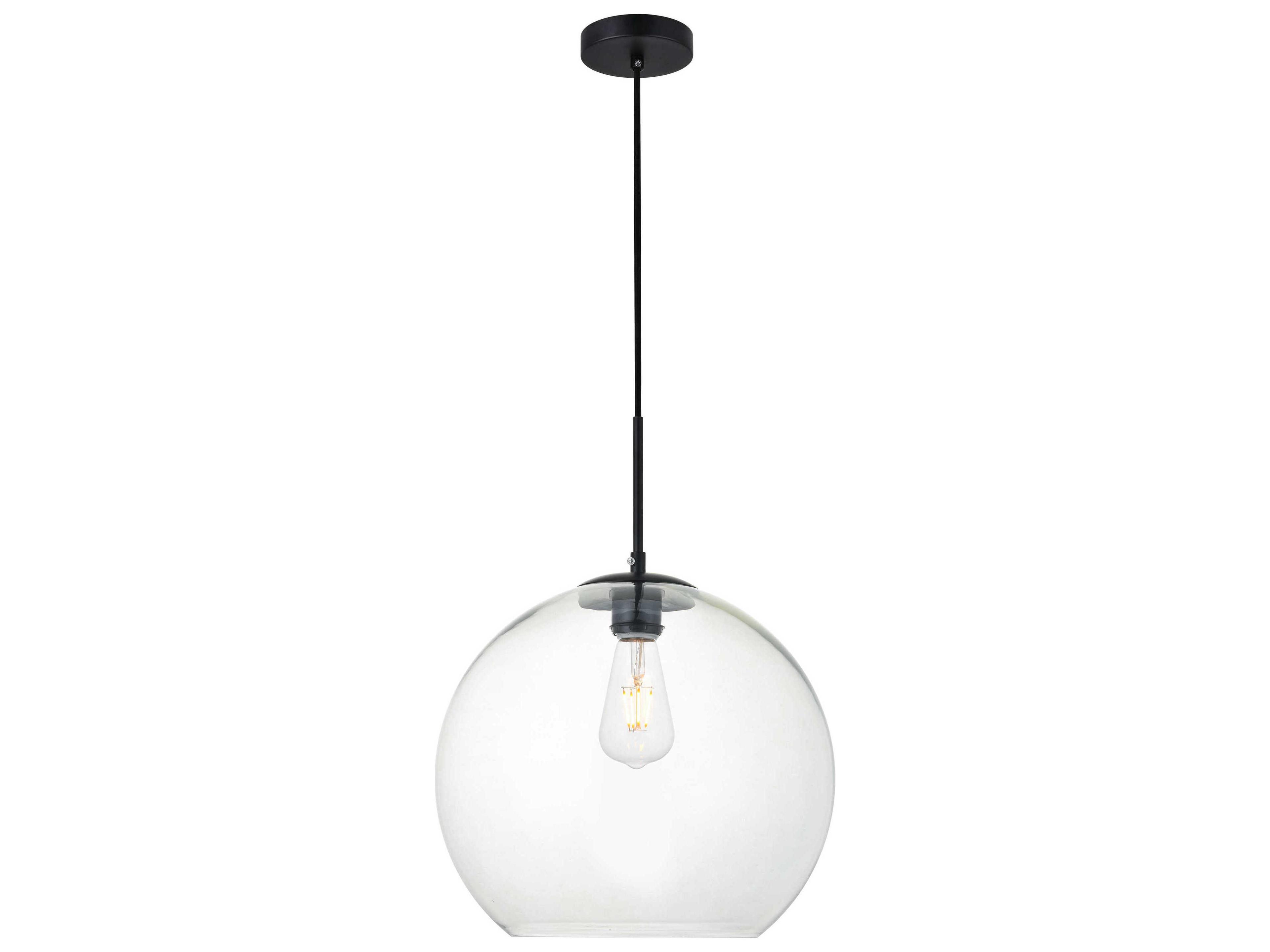 Elegant Lighting Baxter 1-Light Black And Clear Glass Pendant