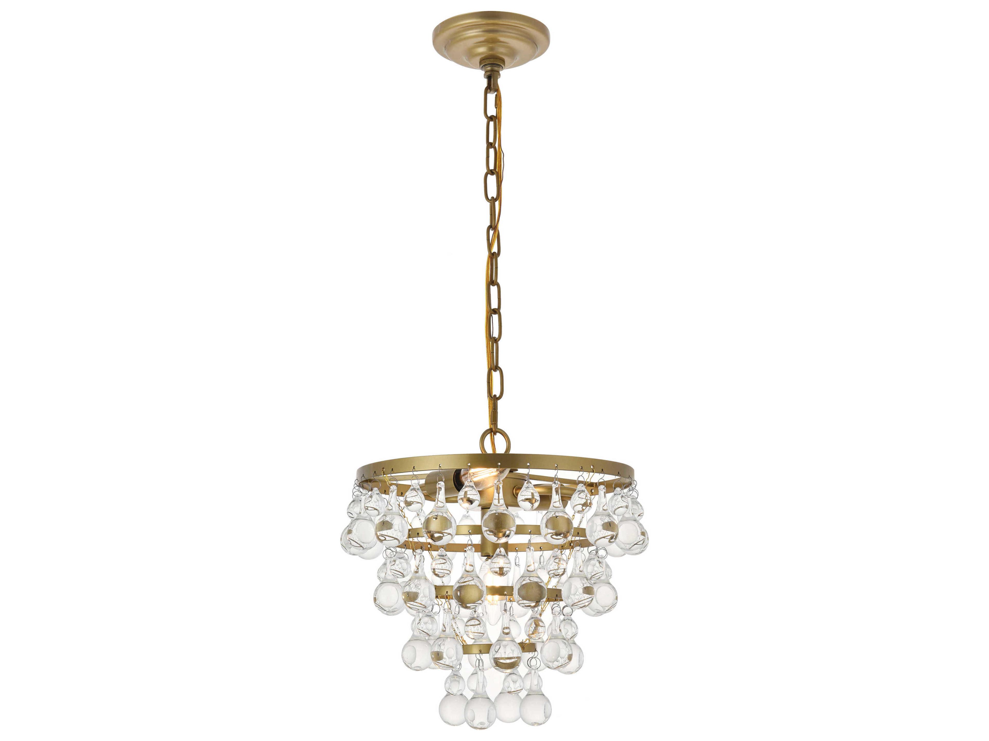 Elegant Lighting Kora 3-Light Brass Crystal Empire Tiered Pendant