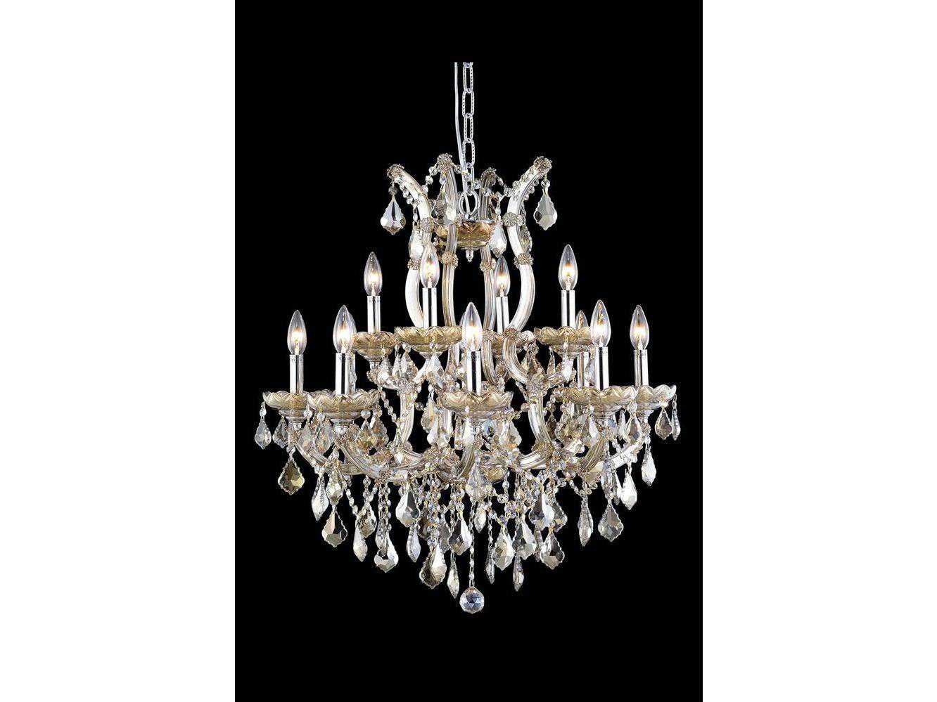 Elegant Lighting Maria Theresa 13-Light Golden Teak Crystal Candelabra Tiered Chandelier