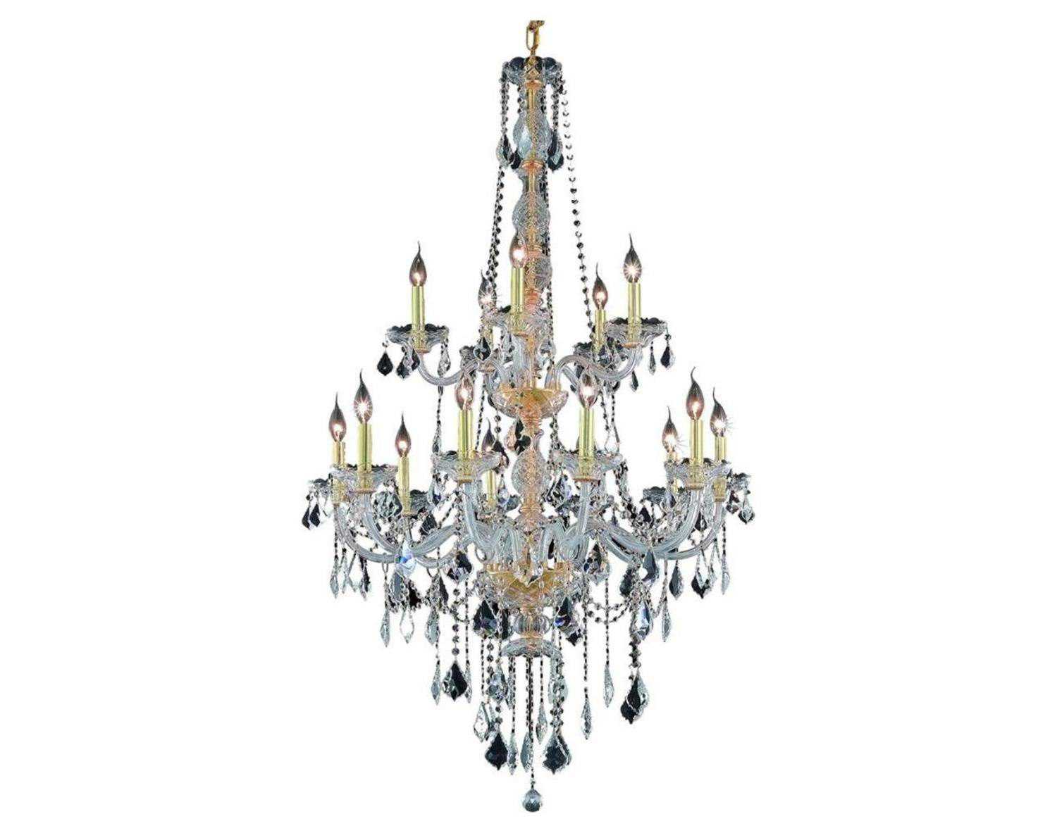 Elegant Lighting Verona 15-Light Gold Clear Crystal Glass Candelabra Tiered Chandelier