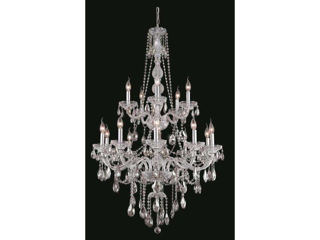 Elegant Lighting Verona 15-Light Chrome Clear Crystal Glass Candelabra Tiered Chandelier