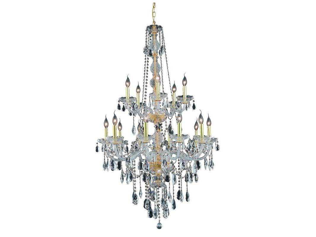 Elegant Lighting Verona 15-Light Gold Clear Crystal Glass Candelabra Tiered Chandelier