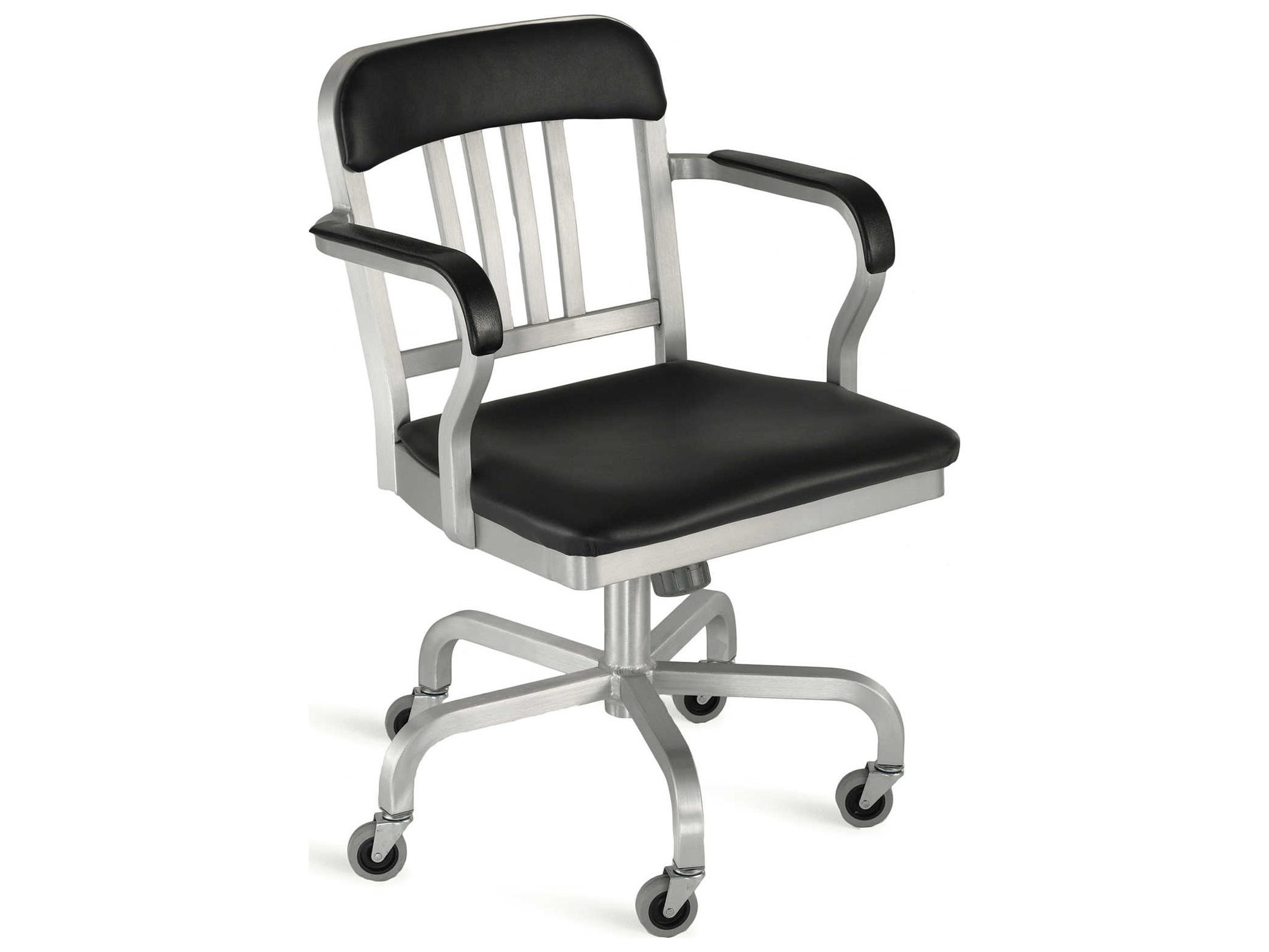 Emeco Navy Black Leather Swivel Computer Office Chair