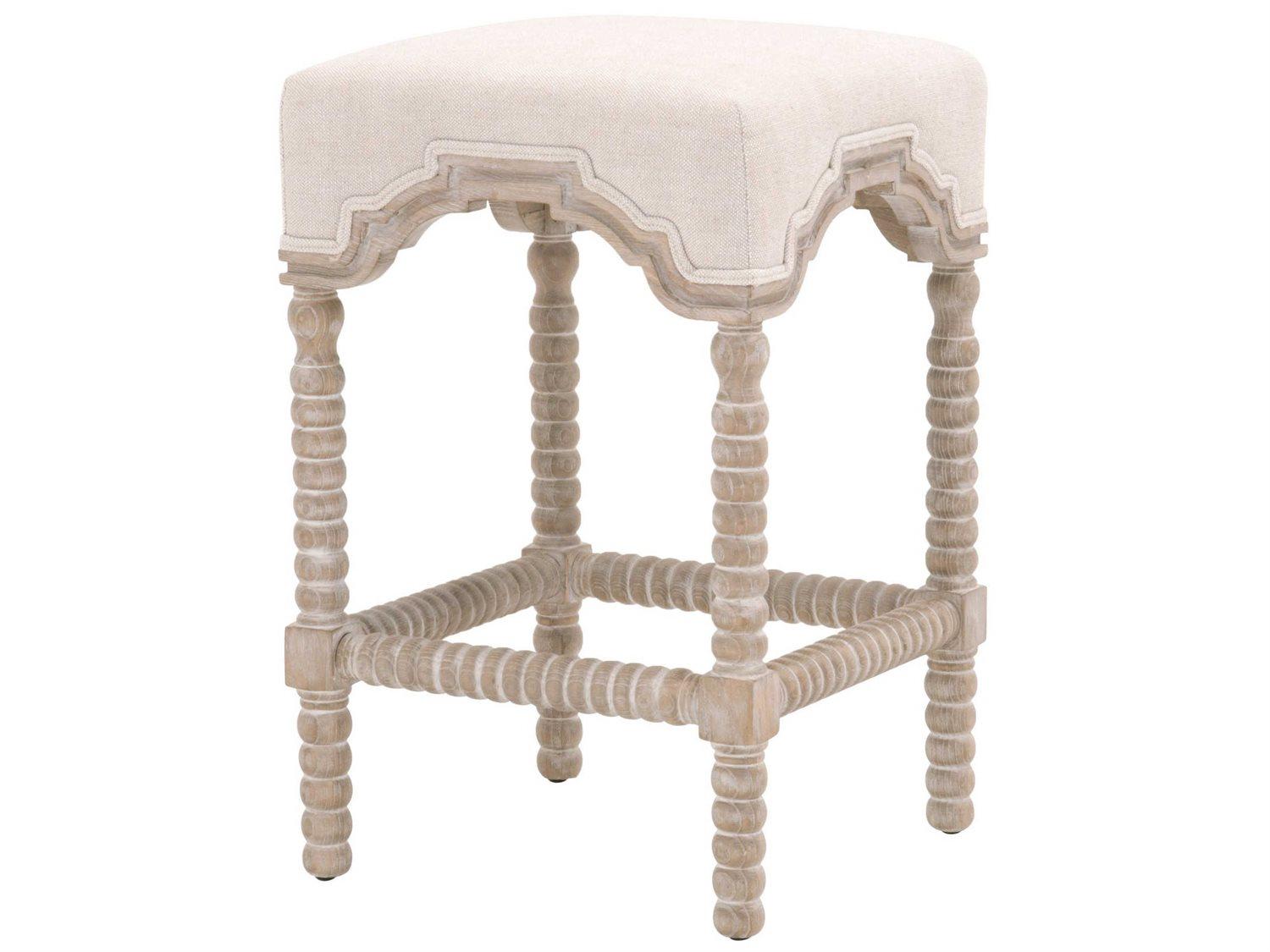 Essentials for Living Rue Upholstered Ash Wood Bisque French Linen Counter Stool