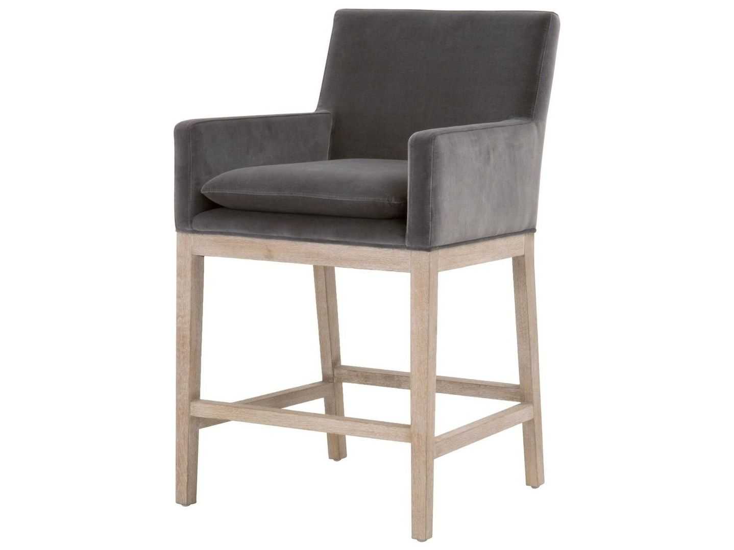 Essentials for Living Stitch & Hand Drake Upholstered Oak Wood Dark Dove Velvet Counter Stool