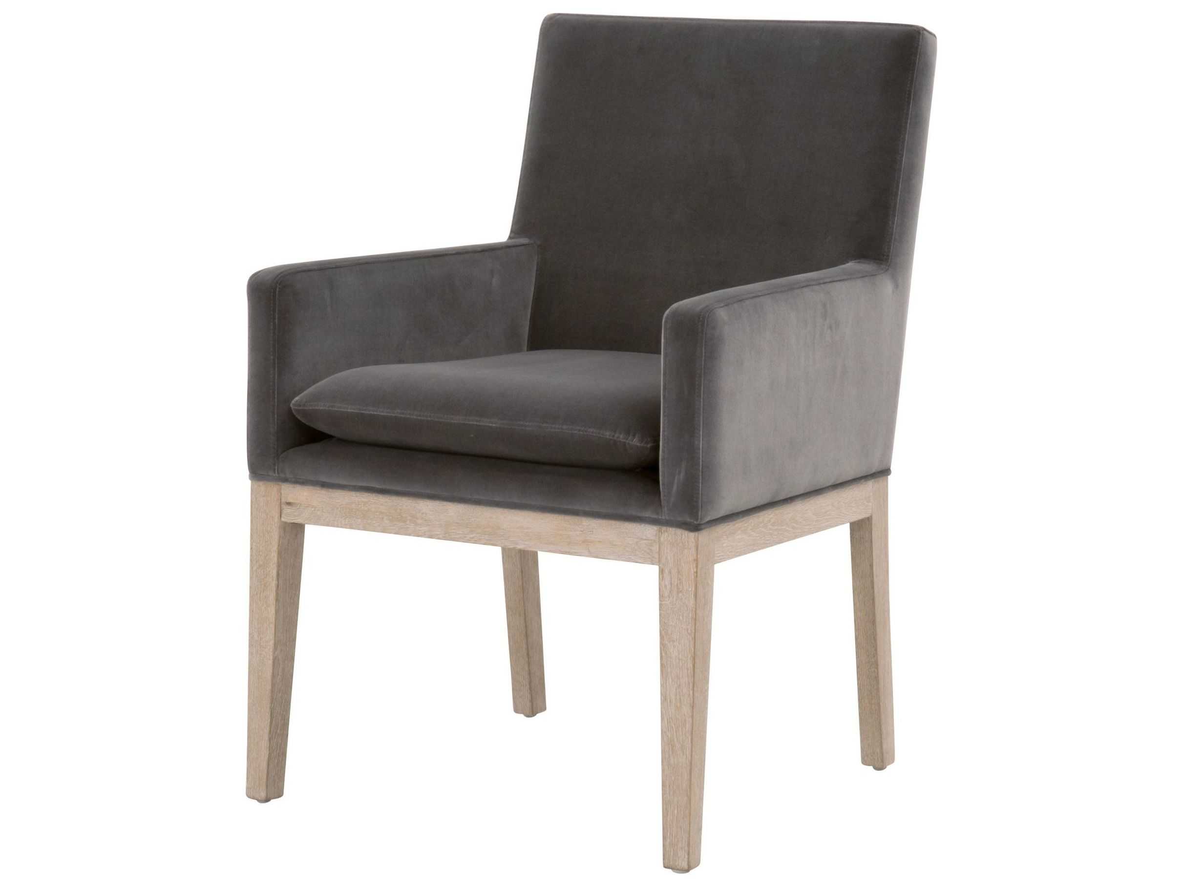 Essentials for Living Stitch & Hand Drake Oak Wood Gray Upholstered Arm Dining Chair
