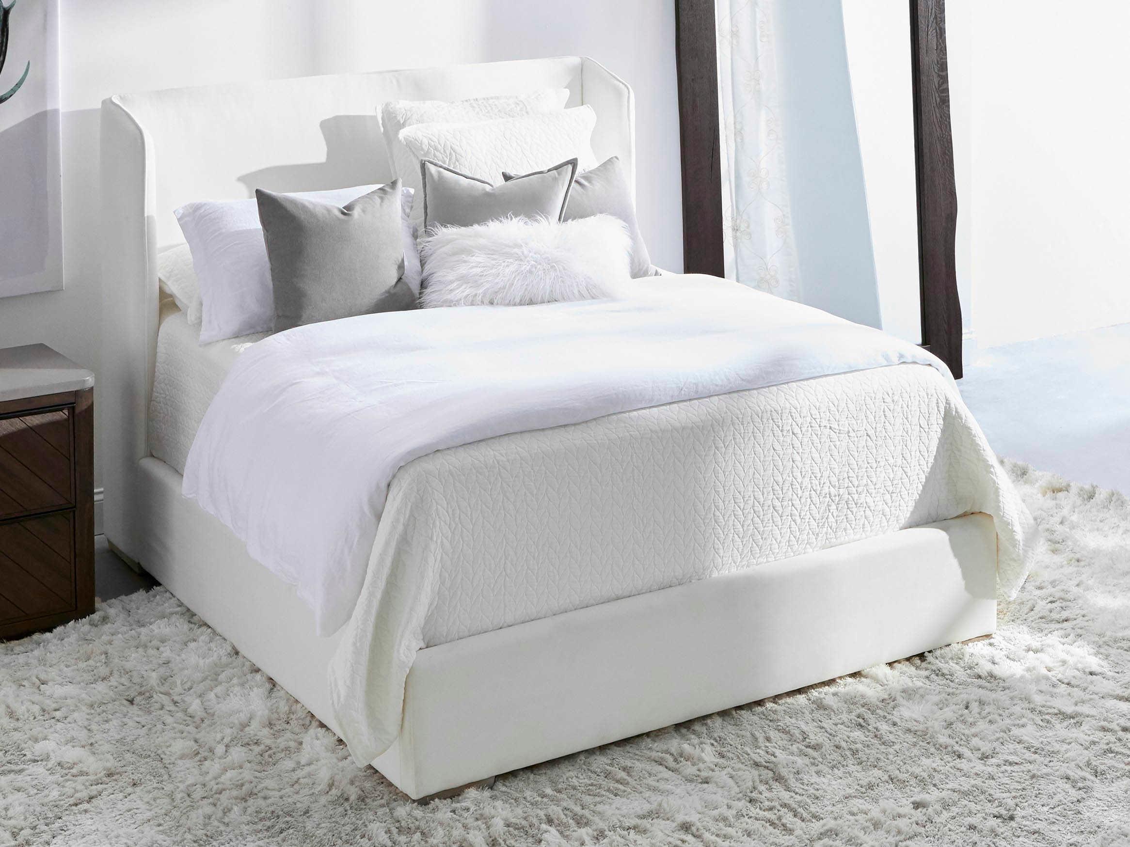 Essentials for Living Villa Stewart White Oak Wood Upholstered Queen Platform Bed