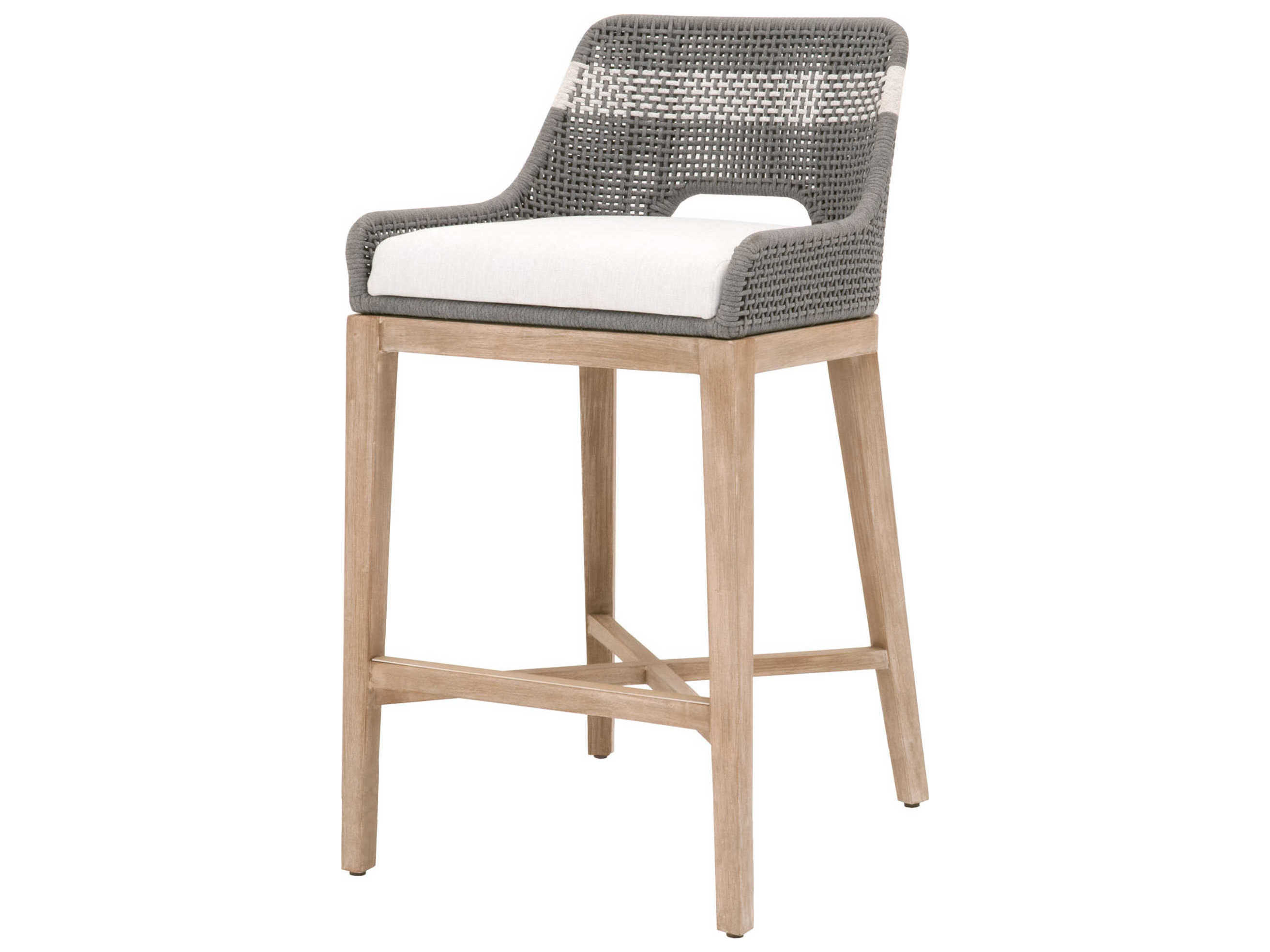 Essentials for Living Woven Tapestry Upholstered Mahogany Wood Dove White Gray Bar Stool