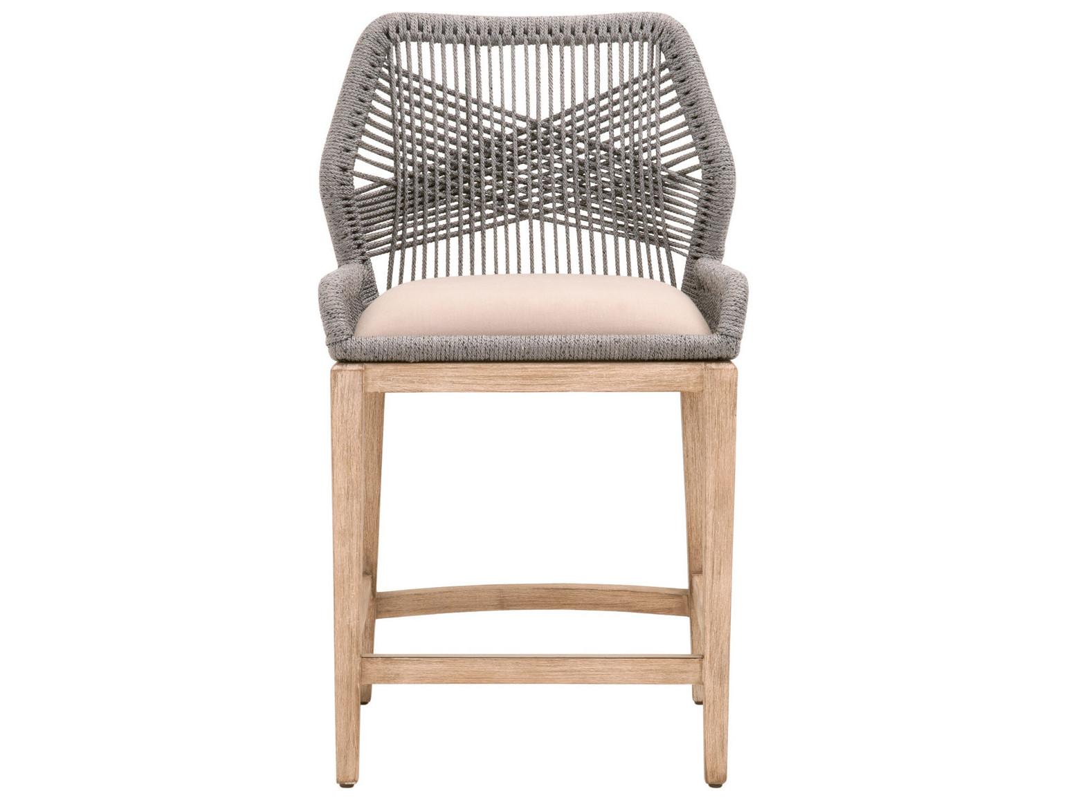 Essentials for Living Woven Loom Upholstered Mahogany Wood Platinum Light Gray Natural Counter Stool