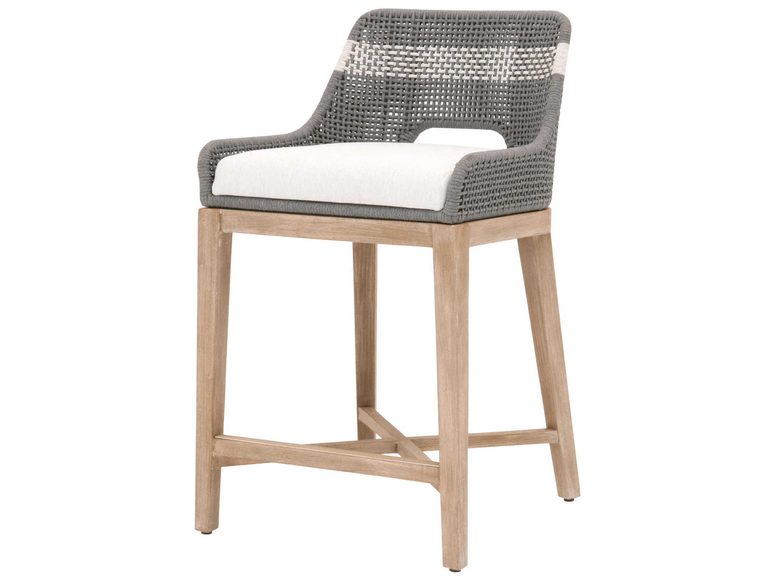 Essentials for Living Woven Tapestry Upholstered Mahogany Wood Dove White Speckle Natural Gray Counter Stool