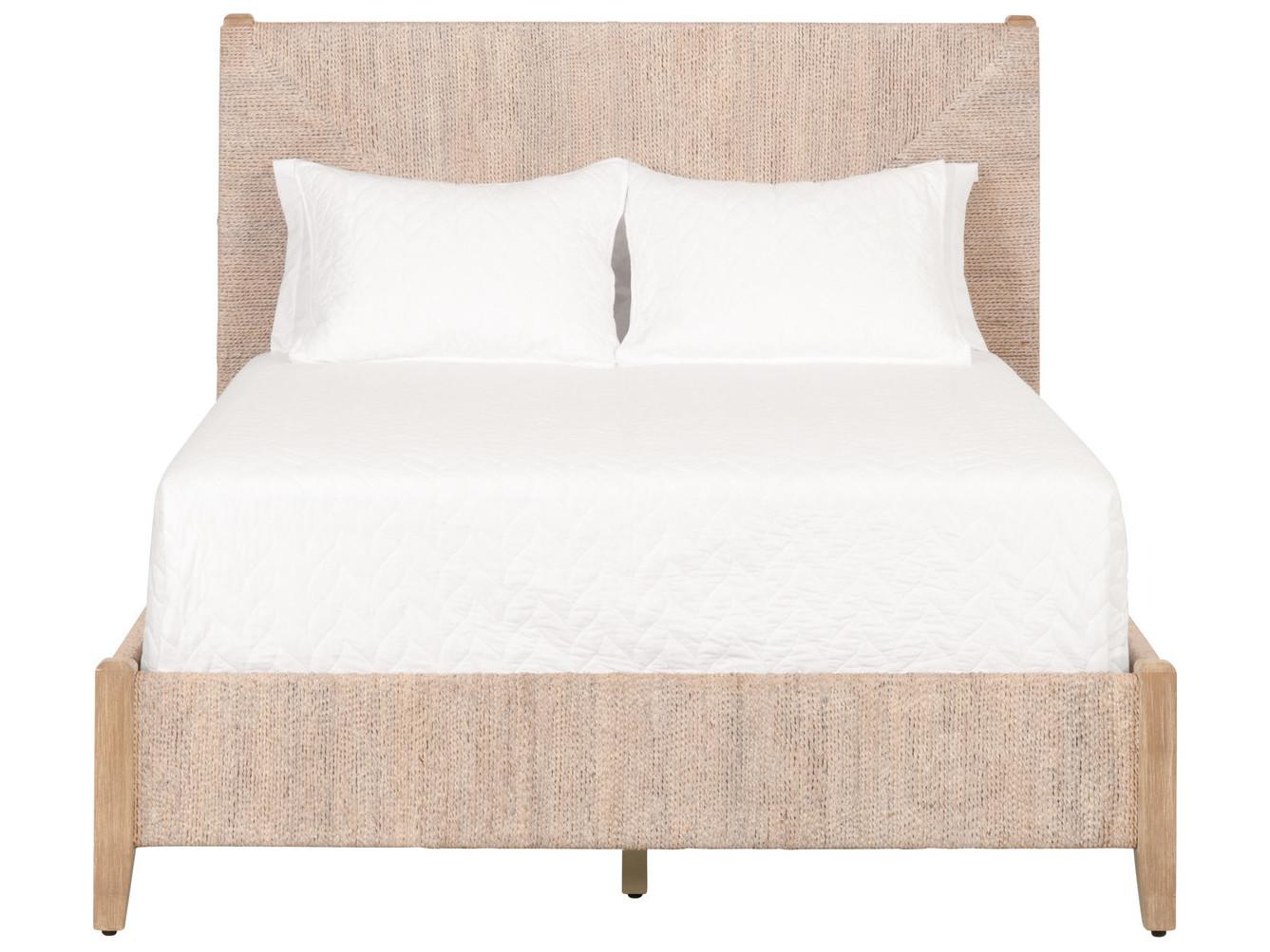 Essentials for Living Woven Malay White Wash Natural Gray Mahogany Wood King Platform Bed