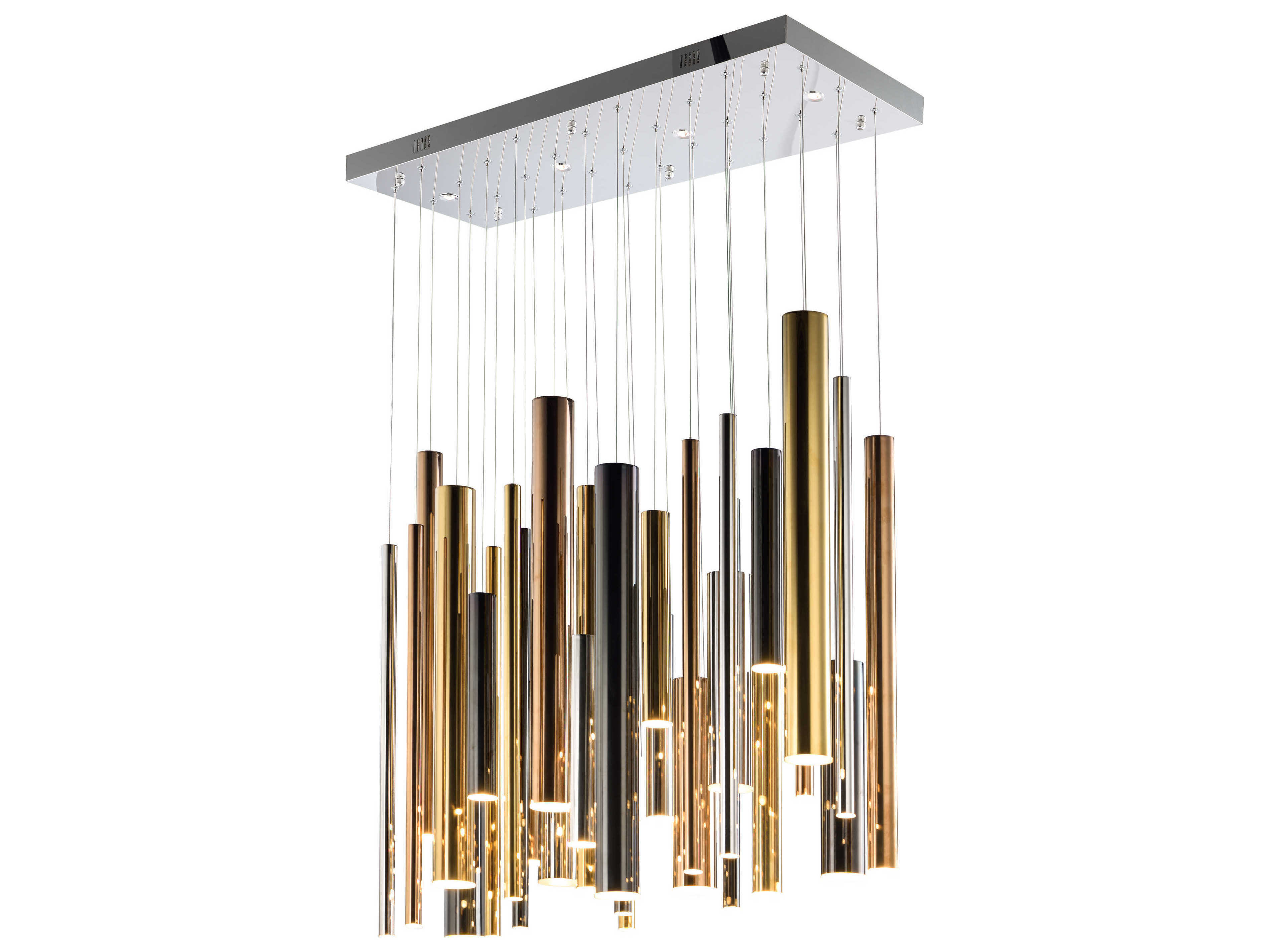 ET2 Flute 3-Light Rose Gold Polished Chrome LED Cylinder Linear Island Pendant