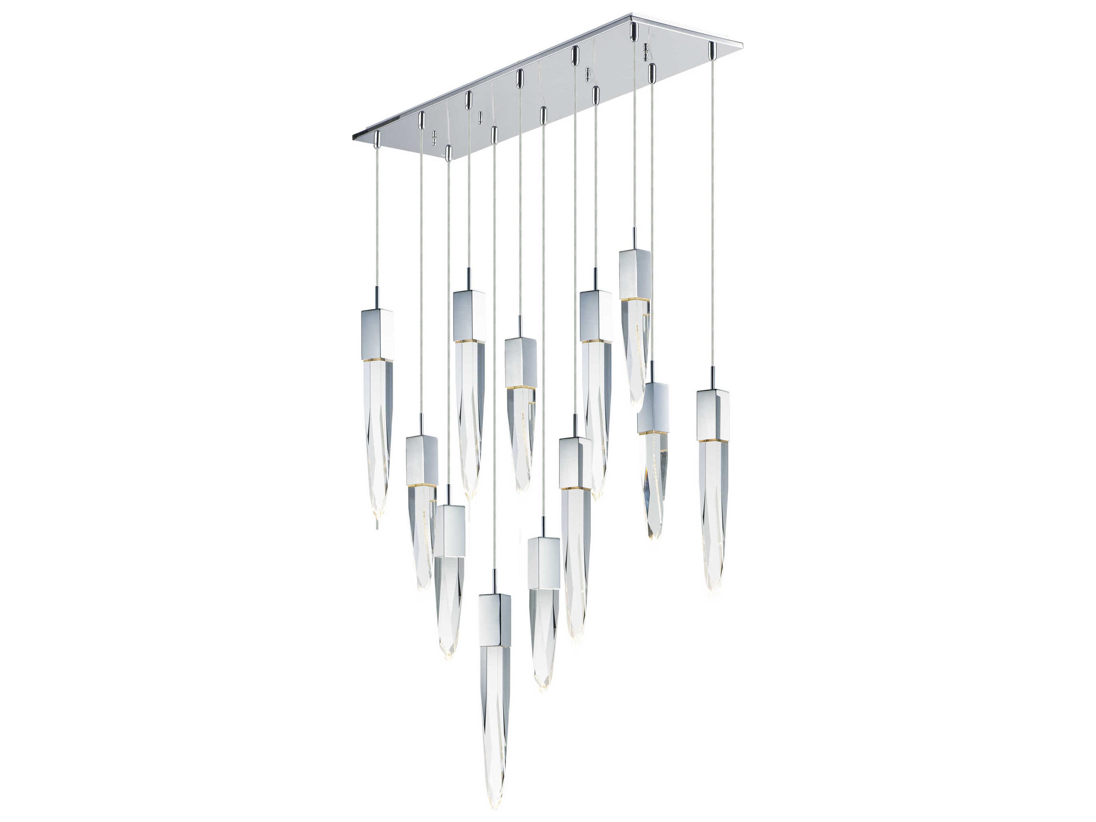 ET2 Quartz 12-Light Polished Chrome Clear Crystal Glass Linear Tiered Island Pendant