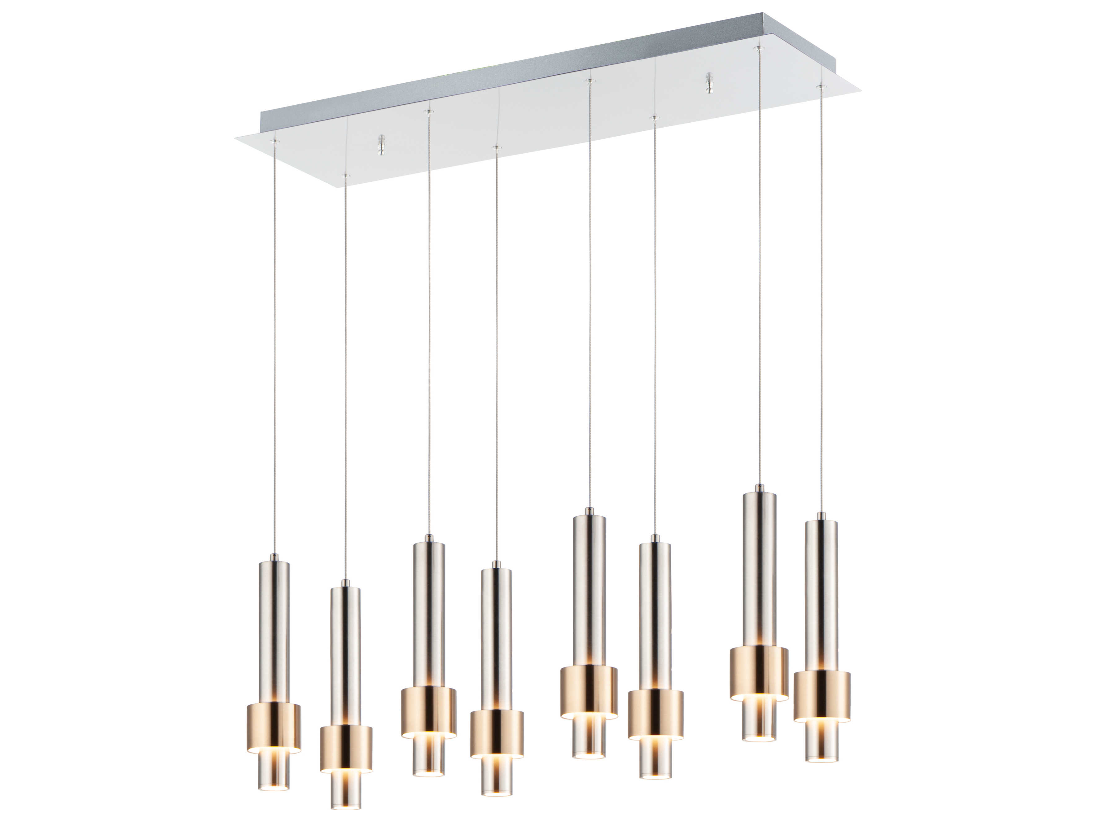 ET2 Reveal 8-Light Satin Nickel Brass LED Cylinder Geometric Island Pendant