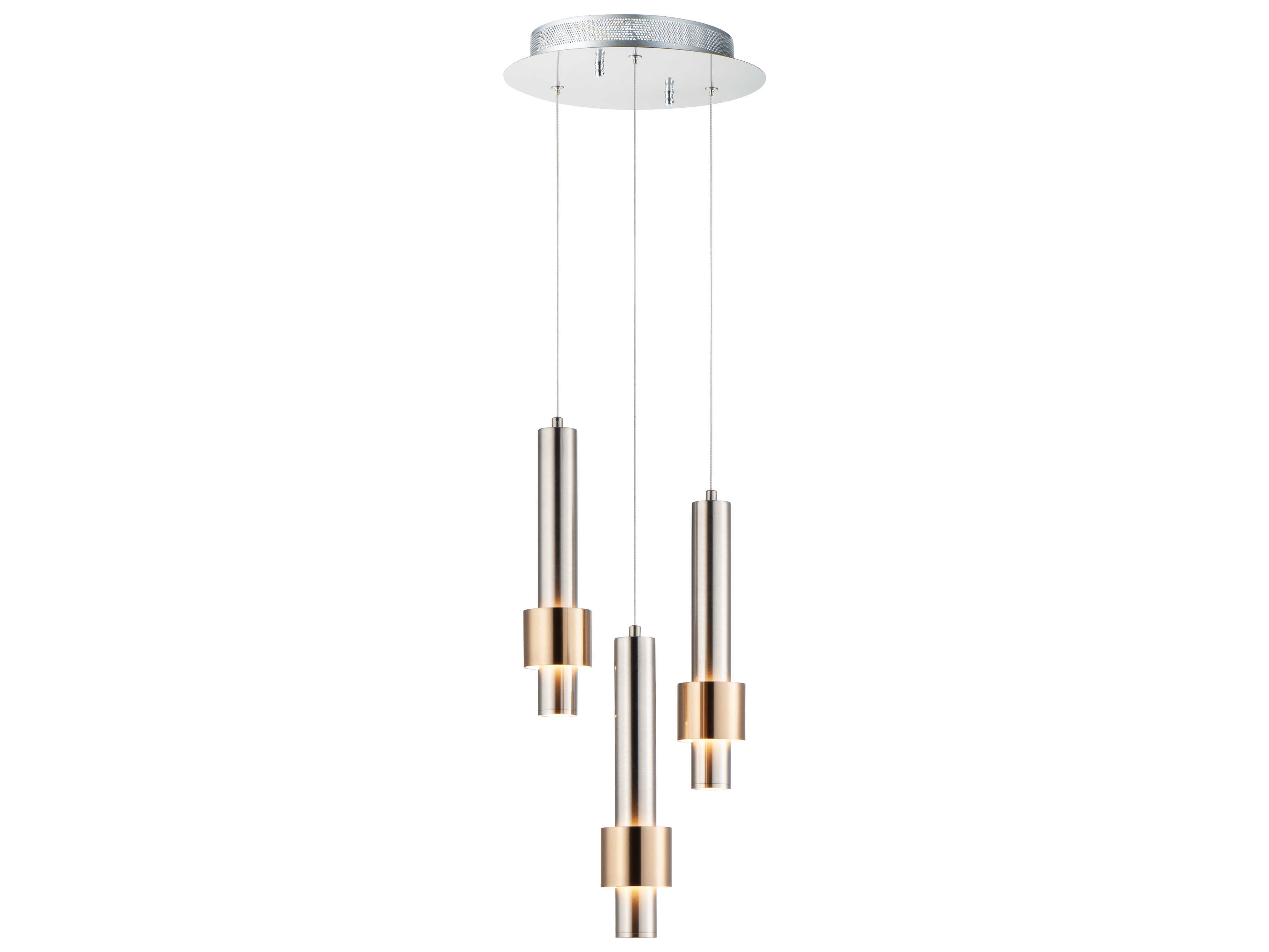 ET2 Reveal 3-Light Satin Nickel Brass LED Cylinder Geometric Mini Pendant