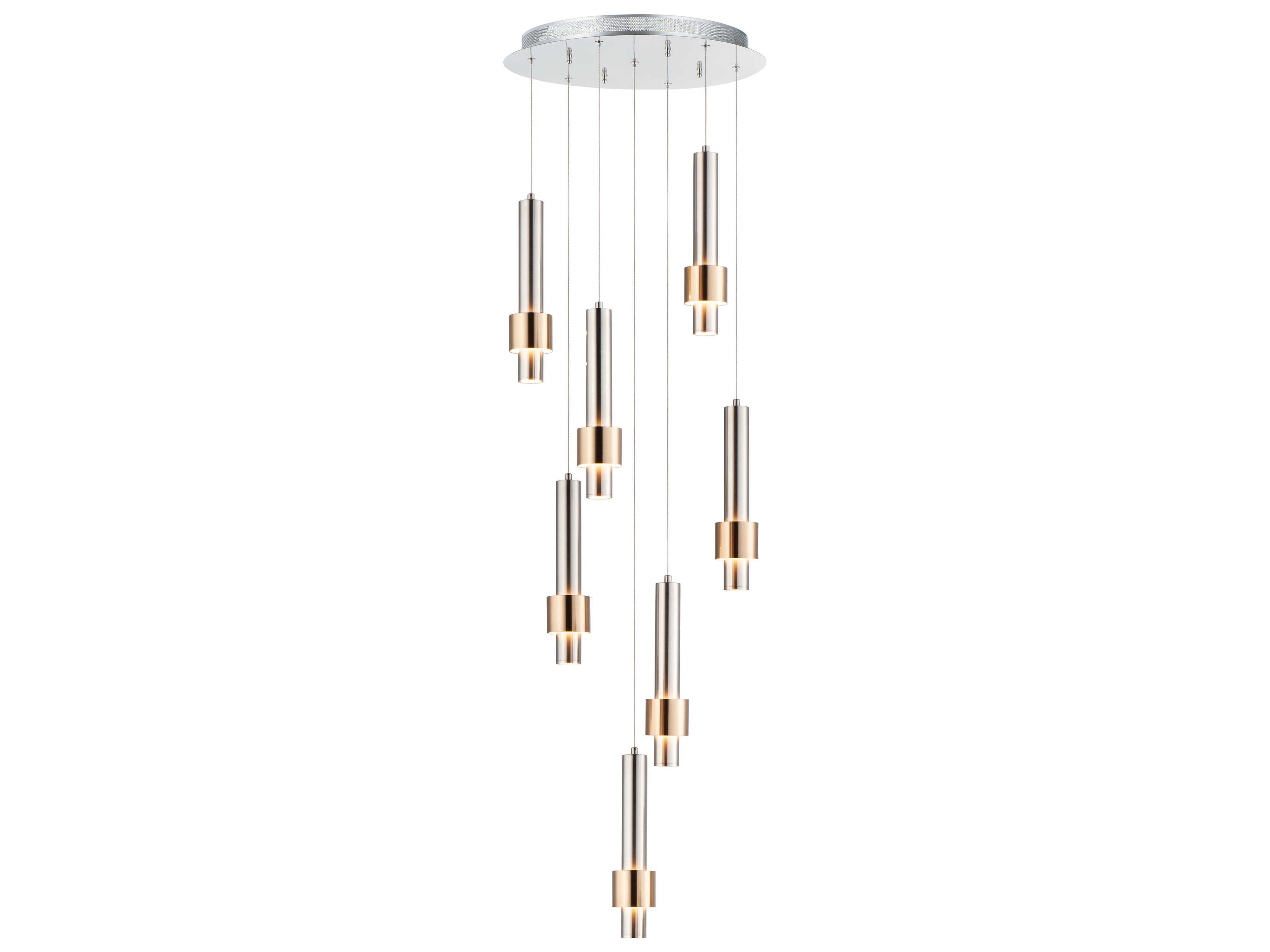 ET2 Reveal 7-Light Satin Nickel Brass LED Cylinder Geometric Pendant
