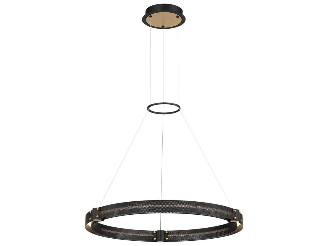 Eurofase Admiral 1-Light Matte Black Gold Painting Glass LED Round Pendant