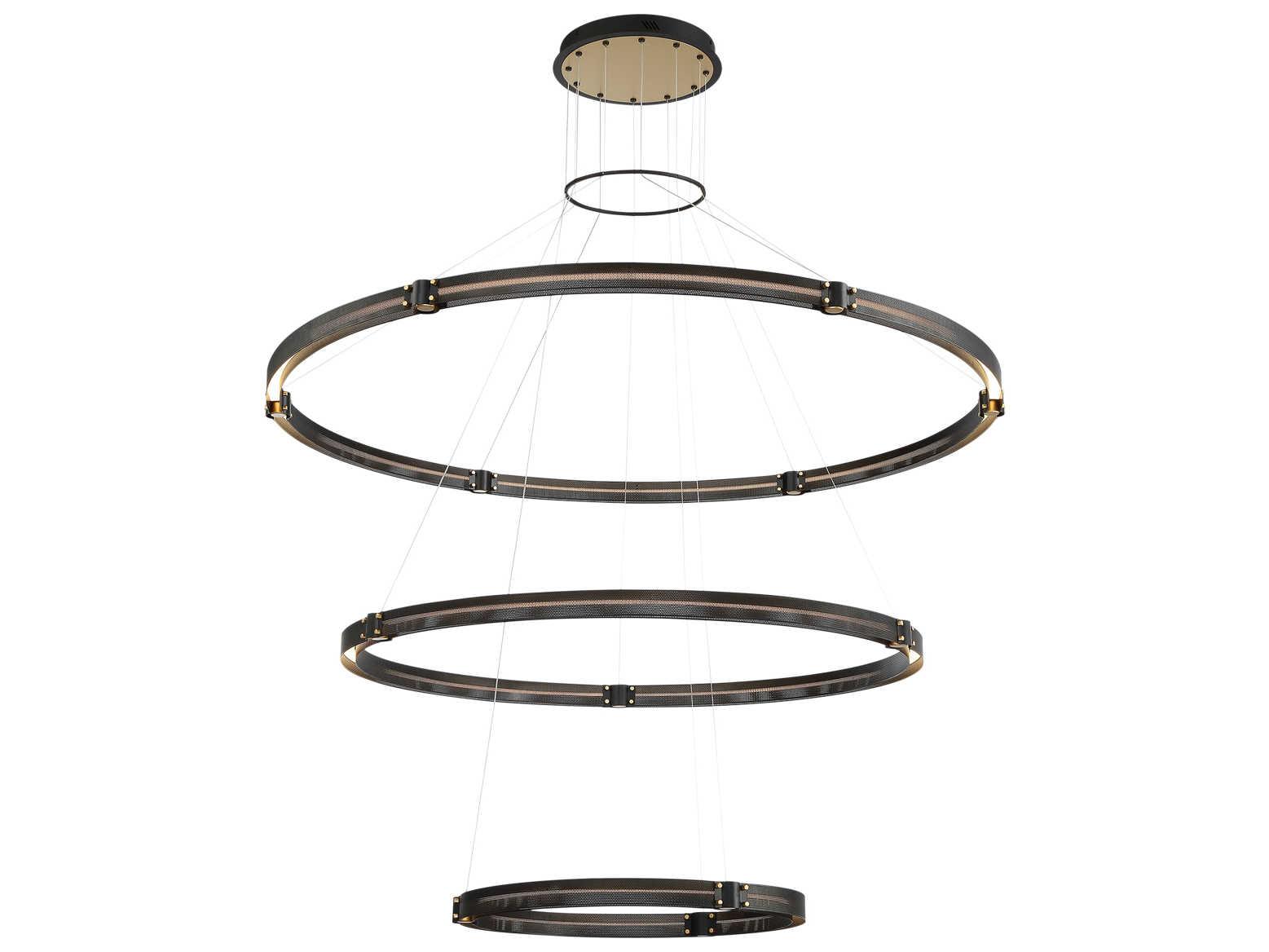 Eurofase Admiral 1-Light Matte Black Gold Painting LED Round Tiered Pendant