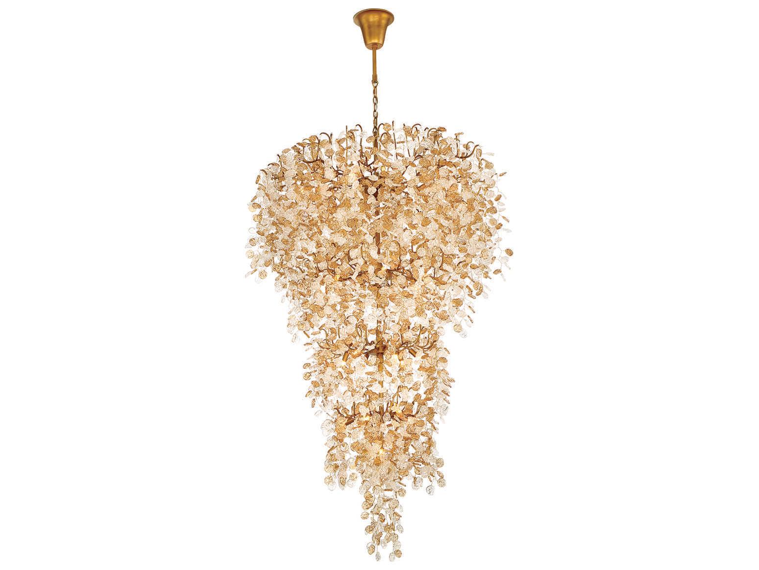 Eurofase Campobasso 33-Light Antique Gold Glass Tiered Chandelier