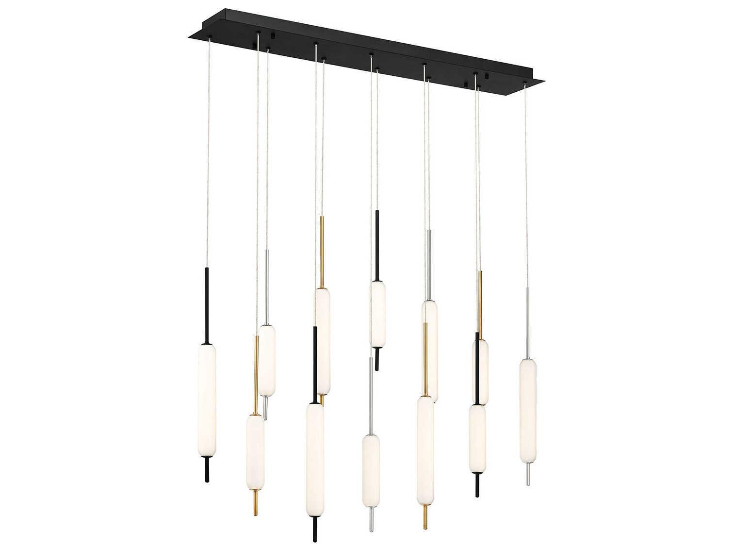 Eurofase Cumberland 12-Light Antique Brass Black Glass LED Linear Island Pendant