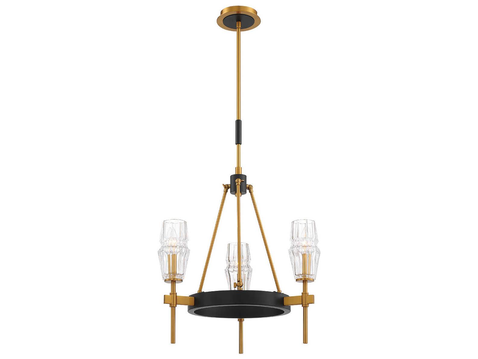 Eurofase Gladstone 3-Light Antique Brass Black Glass Chandelier