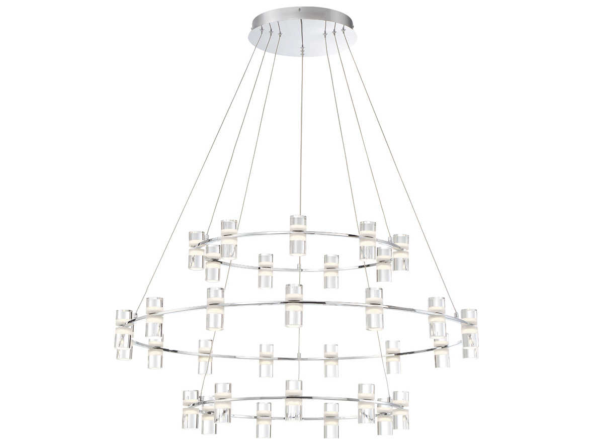 Eurofase Netto 33-Light Chrome LED Cylinder Tiered Chandelier