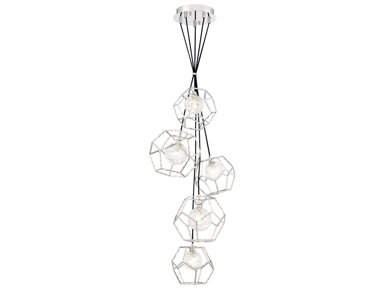Eurofase Norway 5-Light Chrome Glass LED Globe Geometric Pendant