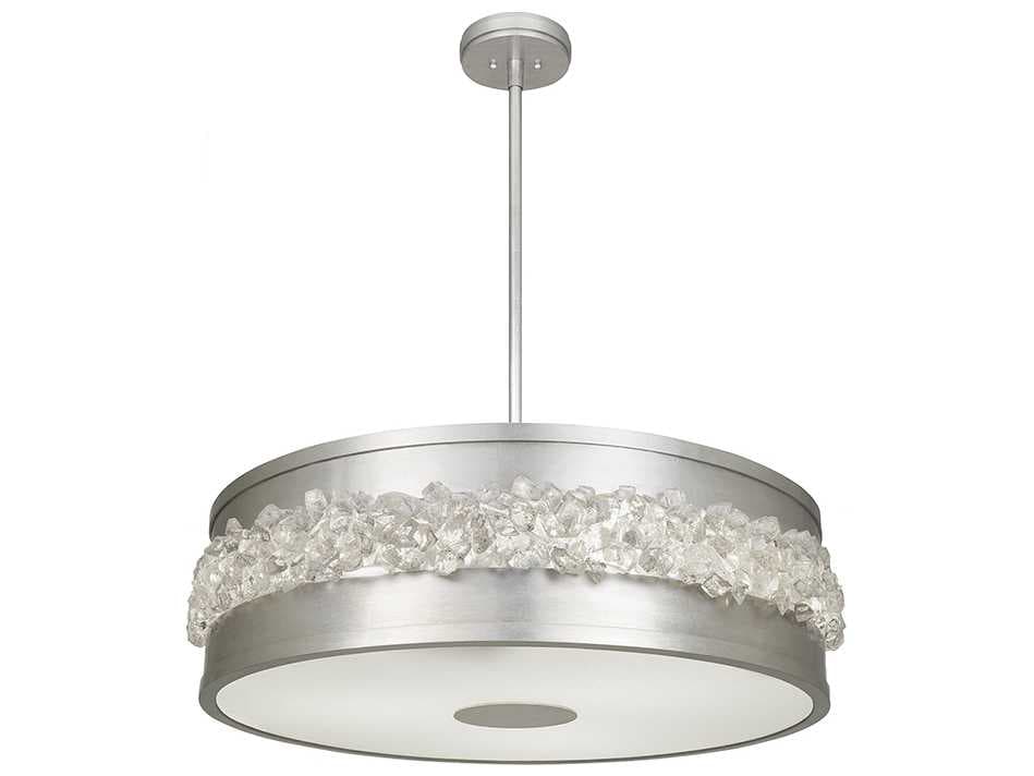 Fine Art Handcrafted Lighting Arctic Halo 3-Light Platinized Silver Leaf Crystal Glass Drum Pendant