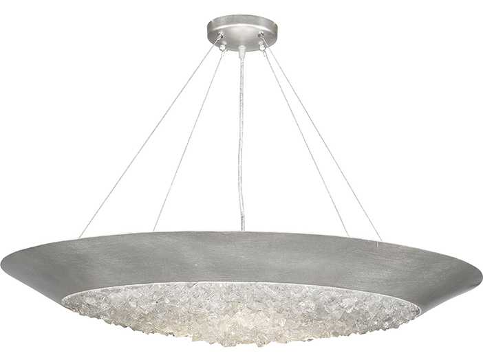 Fine Art Handcrafted Lighting Arctic Halo 3-Light Platinized Silver Leaf Crystal Glass Bowl Pendant