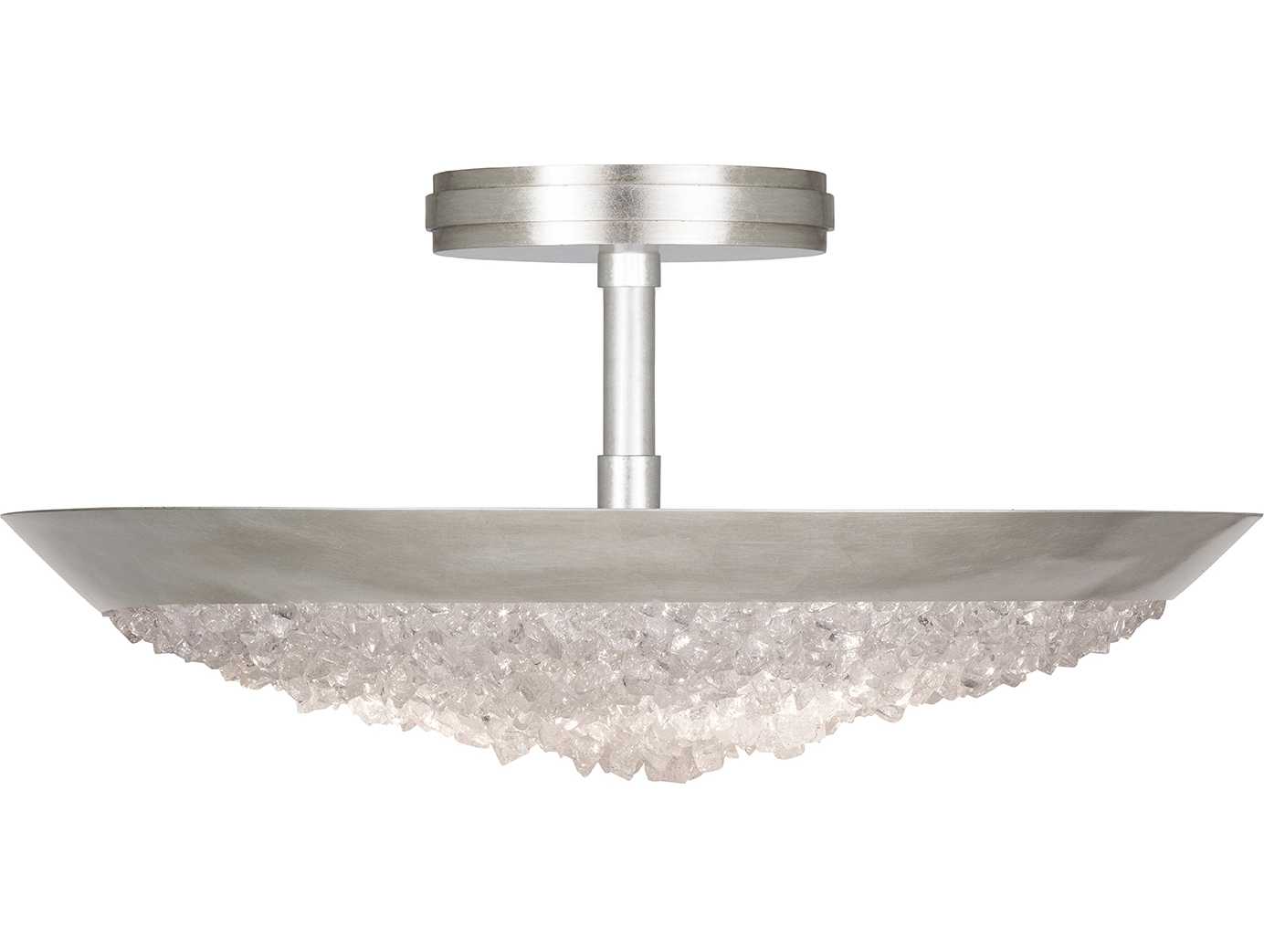 Fine Art Handcrafted Lighting Arctic Halo Silver Leaf Crystal Glass Bowl Semi Flush Mount