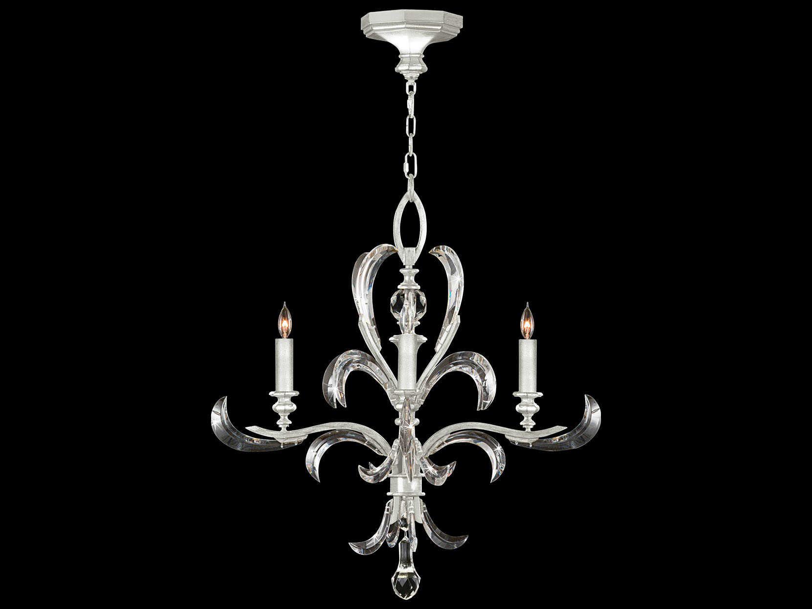 Fine Art Handcrafted Lighting Beveled Arcs 4-Light Silver Leaf Crystal Candelabra Chandelier