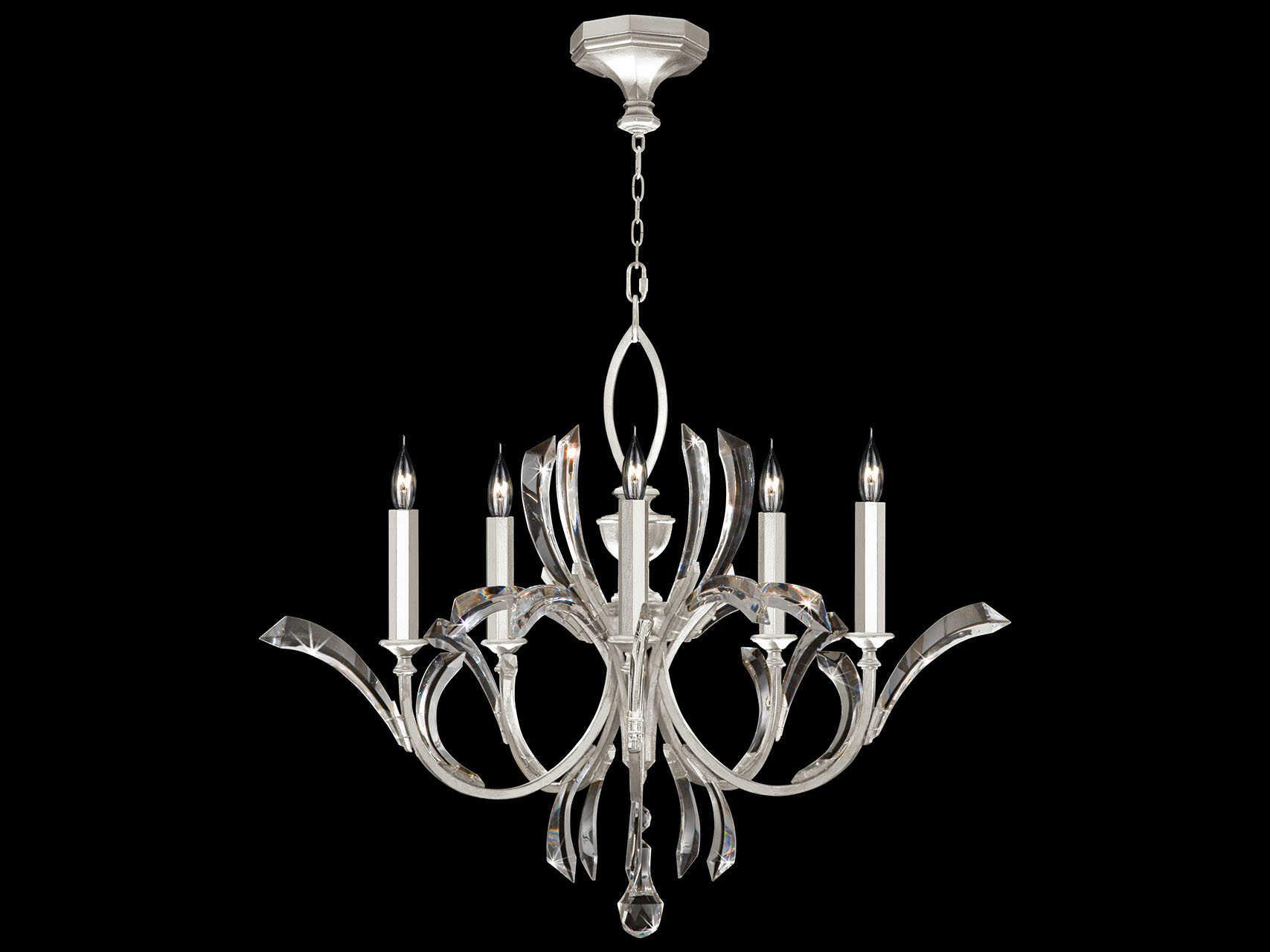 Fine Art Handcrafted Lighting Beveled Arcs 5-Light Silver Leaf Crystal Candelabra Chandelier