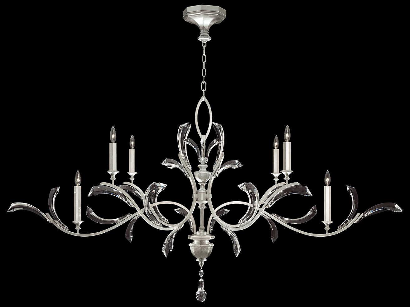 Fine Art Handcrafted Lighting Beveled Arcs 6-Light Silver Leaf Crystal Tiered Island Pendant