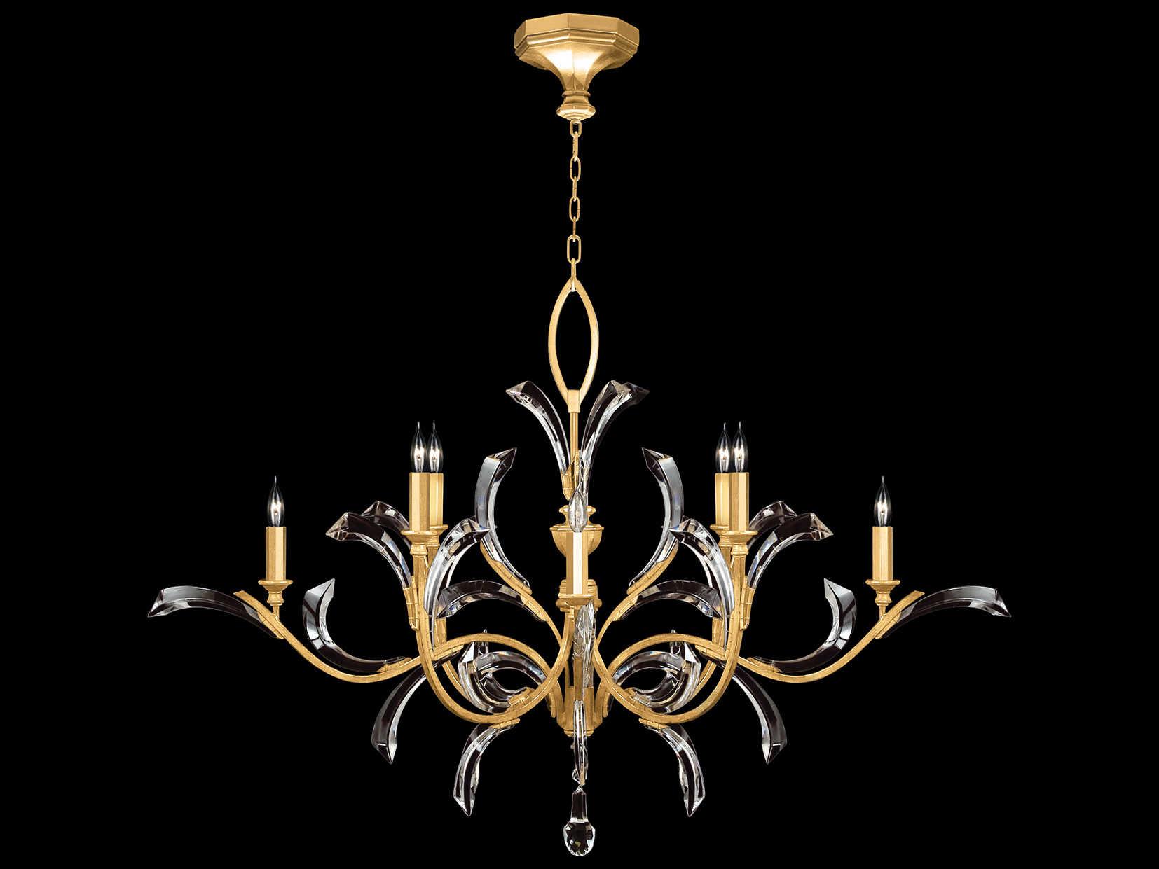 Fine Art Handcrafted Lighting Beveled Arcs 8-Light Gold Leaf Crystal Candelabra Chandelier